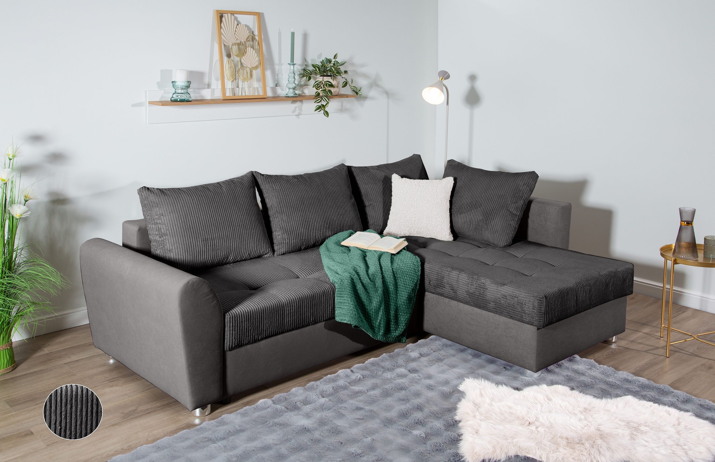COLLECTION AB Ecksofa »Jana L-Form«, inkl. Bettfunktion,Bettkasten und Bonnelfederkern