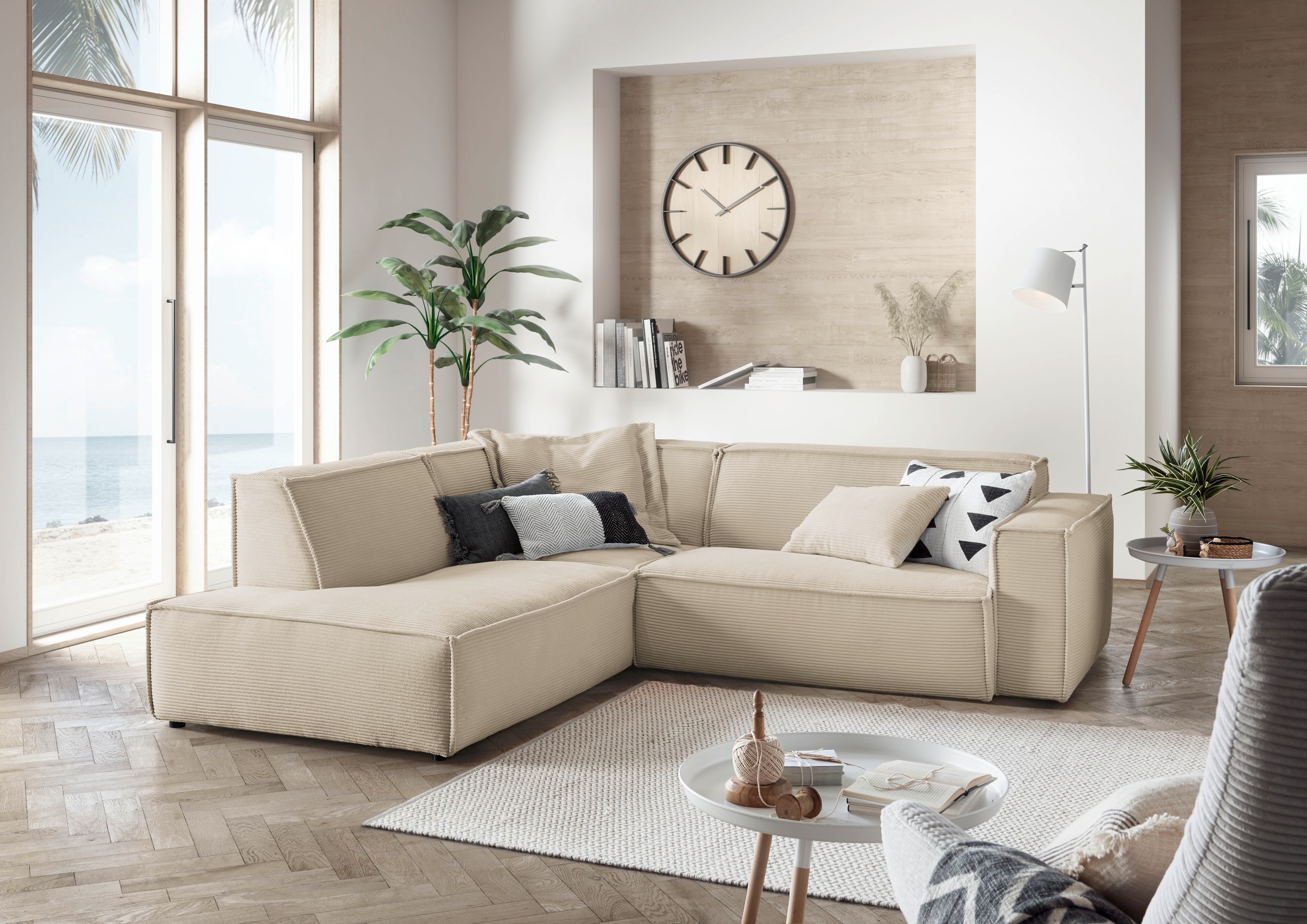 3C Candy Ecksofa »Matteo in elegant, kubischer Formensprache, bequem, L-Form« mit auffälliger Kedernaht, Cord-Bezug, Lounge-Charakter, OTTOs Choice
