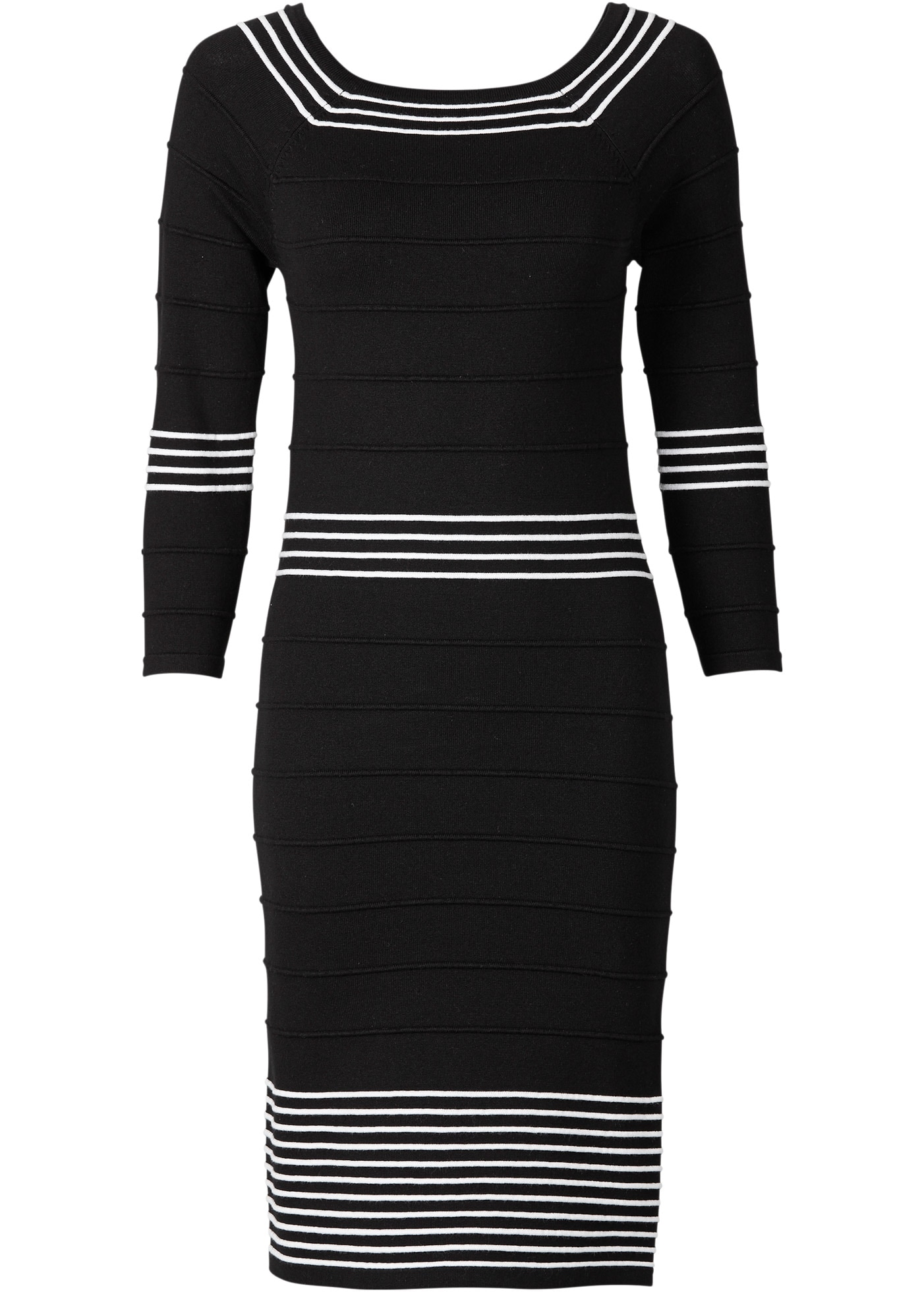 bonprix Strickkleid »Strickkleid aus fließendem Viskose-Mix« für femininen Look, aus Viskose-Mix, mit 3/4-Ärmeln, Slim Fit