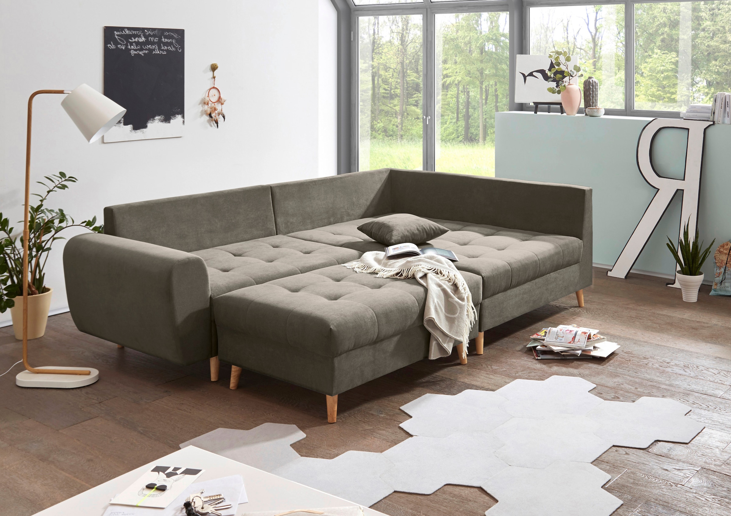 ED EXCITING DESIGN Ecksofa »Alice L-Form«, (Set), mit Hocker & 3 Zierkissen