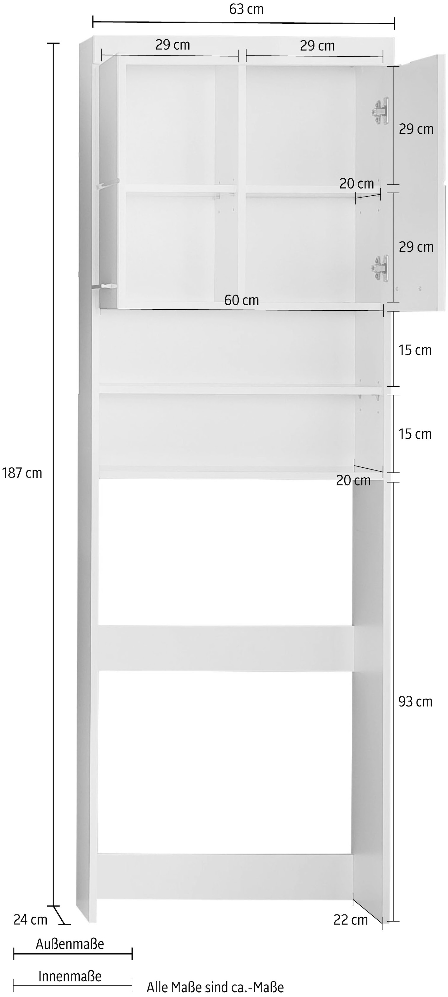welltime Waschmaschinenumbauschrank »Avena« Waschmaschinenüberbau mit 2 Fächern - (B/T/H) 63/24/187 cm