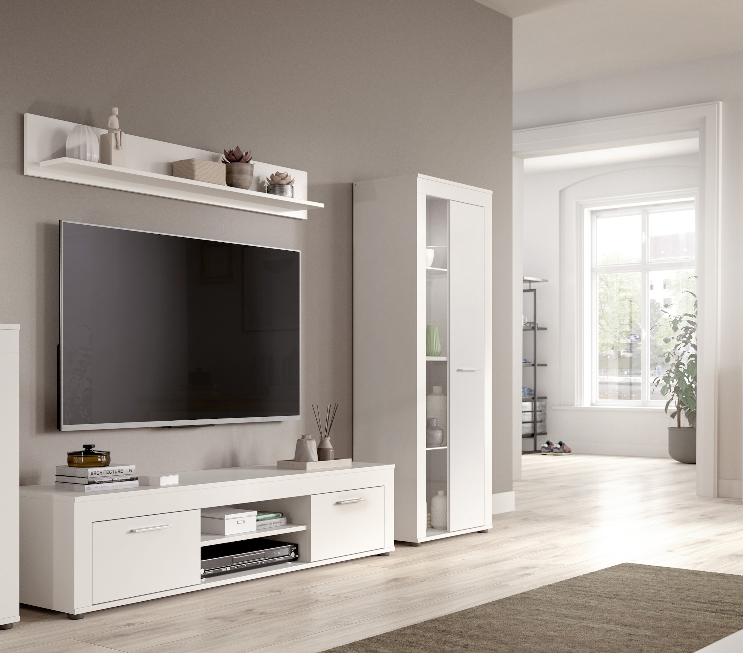OTTO home Wohnwand »AOSTA, Breite 235cm, 3-teilige Wohn-Kombination« bestehend aus: Lowboard, Wandboard, Vitrine, 3 Stk. tlg.