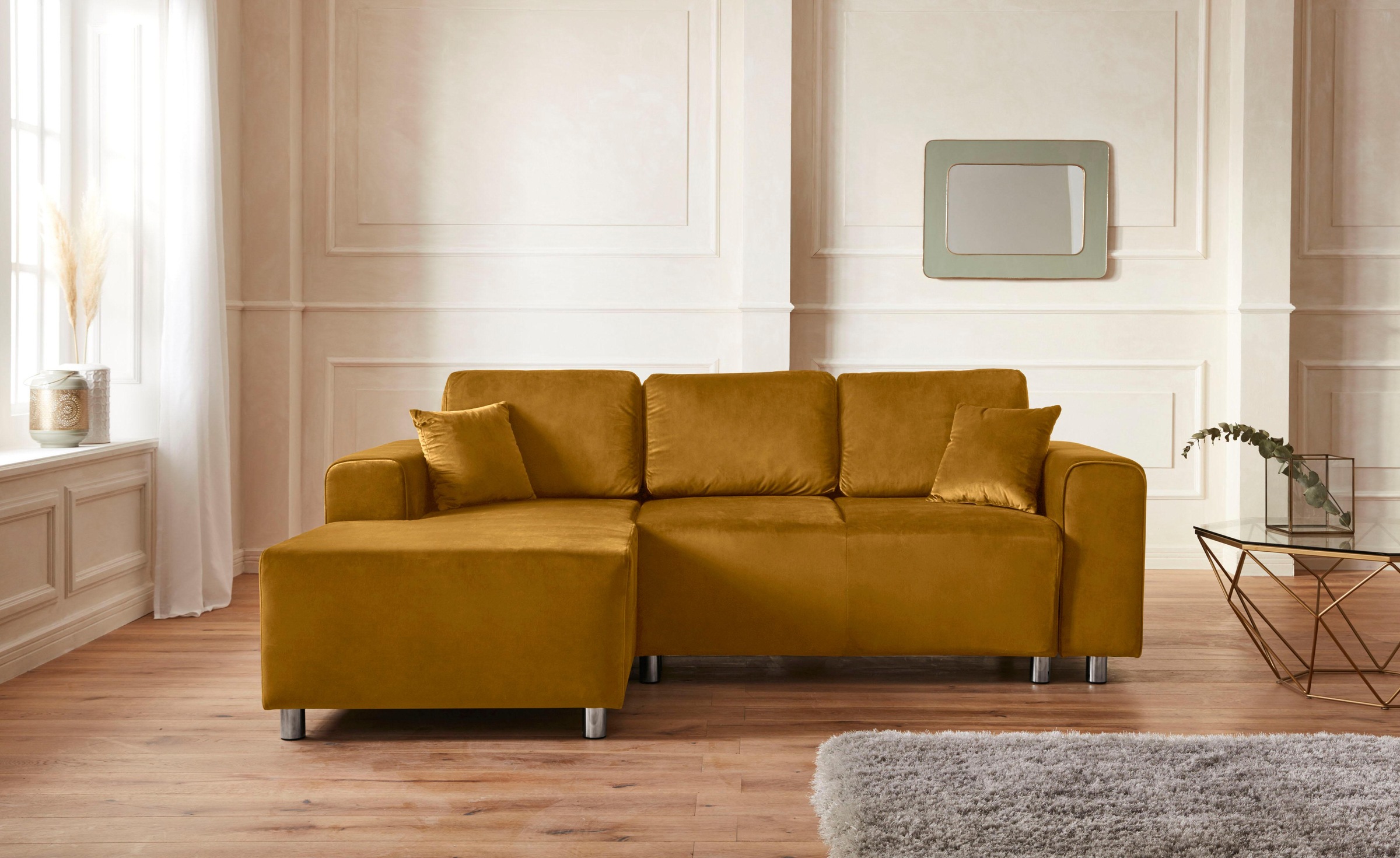Guido Maria Kretschmer Home&Living Ecksofa »Györ«, L-Form, wahlweise mit Bettfunktion und Bettkasten incl. 2 Zierkissen