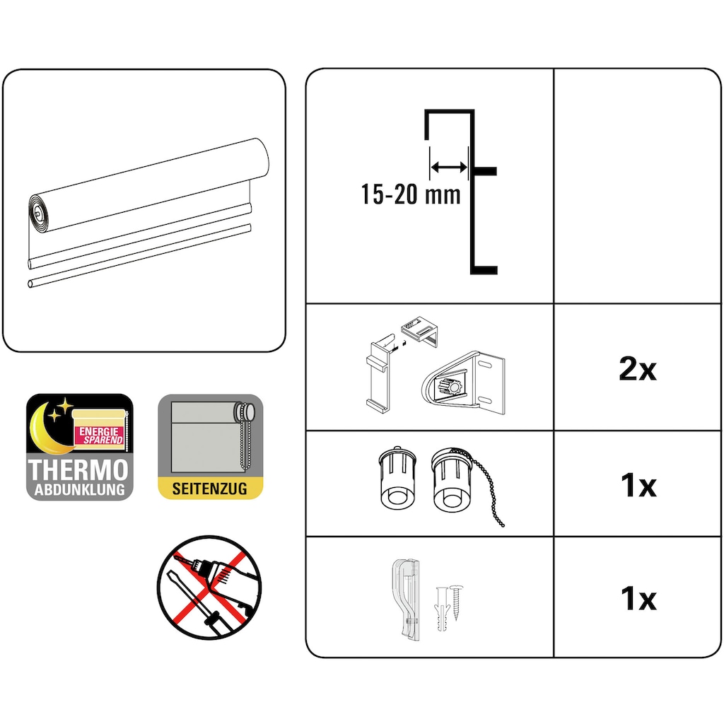 GARDINIA Seitenzugrollo »Thermo Klemmrollo Energiesparend«, verdunkelnd, energiesparend, ohne Bohren, freihängend