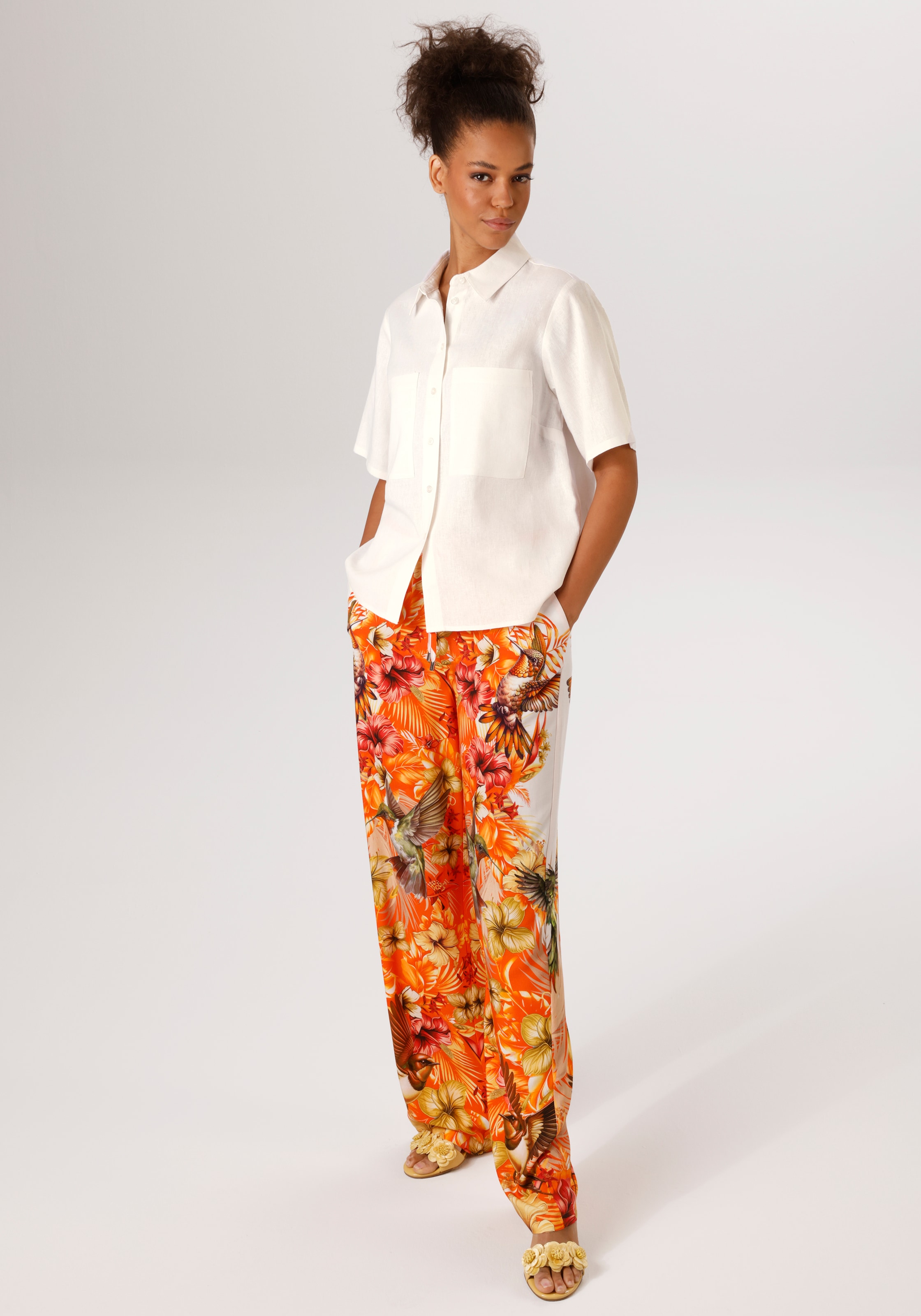 Aniston CASUAL Kurzarmbluse mit Leinen