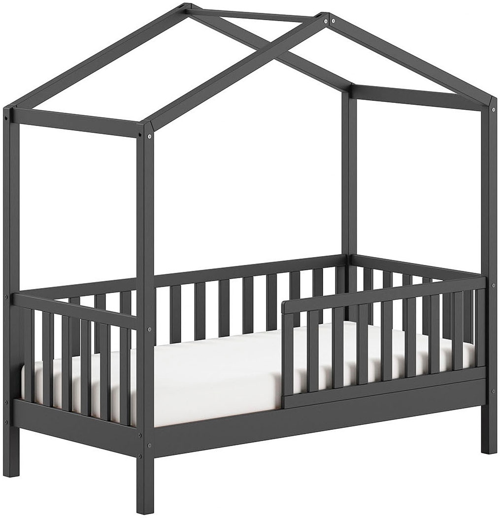 Home affaire Hausbett »Junior Hausbett 70/140, umlaufender Rausfallschutz, stabil gebaut«, (B/H/T ca. 148x150,6x75,8cm, in verschiedenen Farben erhältlich), inkl. Rolllattenrost und Dachaufbau