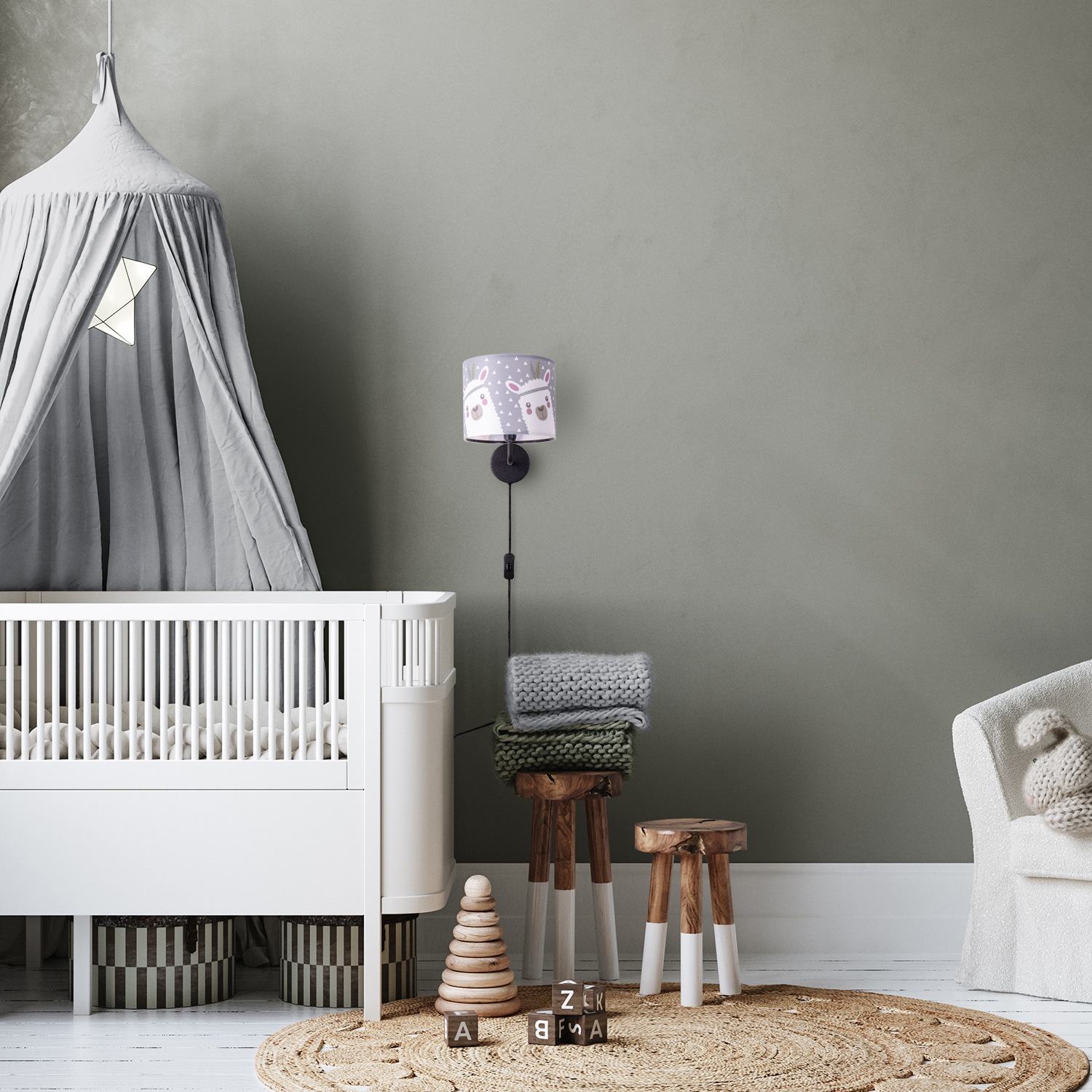 Paco Home Wandleuchte »Ela 214« E14 Kinderlampe Wandlampe  Mit Schalter Ø 18cm Lama Rosa Grau Kabel 3m E14
