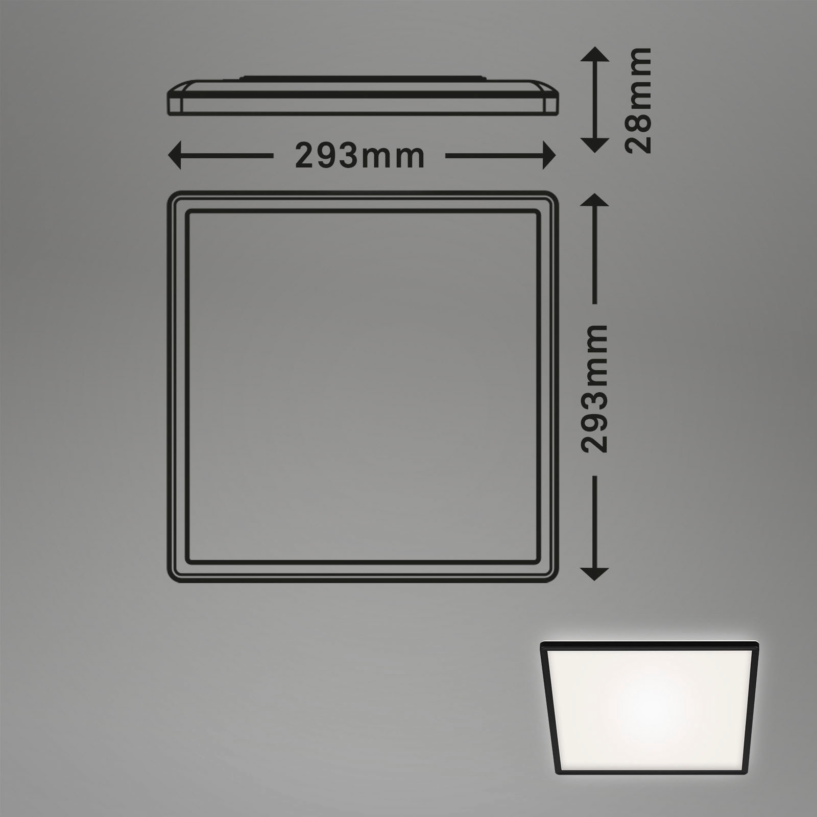 Briloner Leuchten LED Panel »7156415 SLIM«, Leuchtmittel LED-Board | LED fest integriert, Deckenlampe, 29,3x29,3x2,8cm, Schwarz, 18W, Wohnzimmer, Schlafzimmer