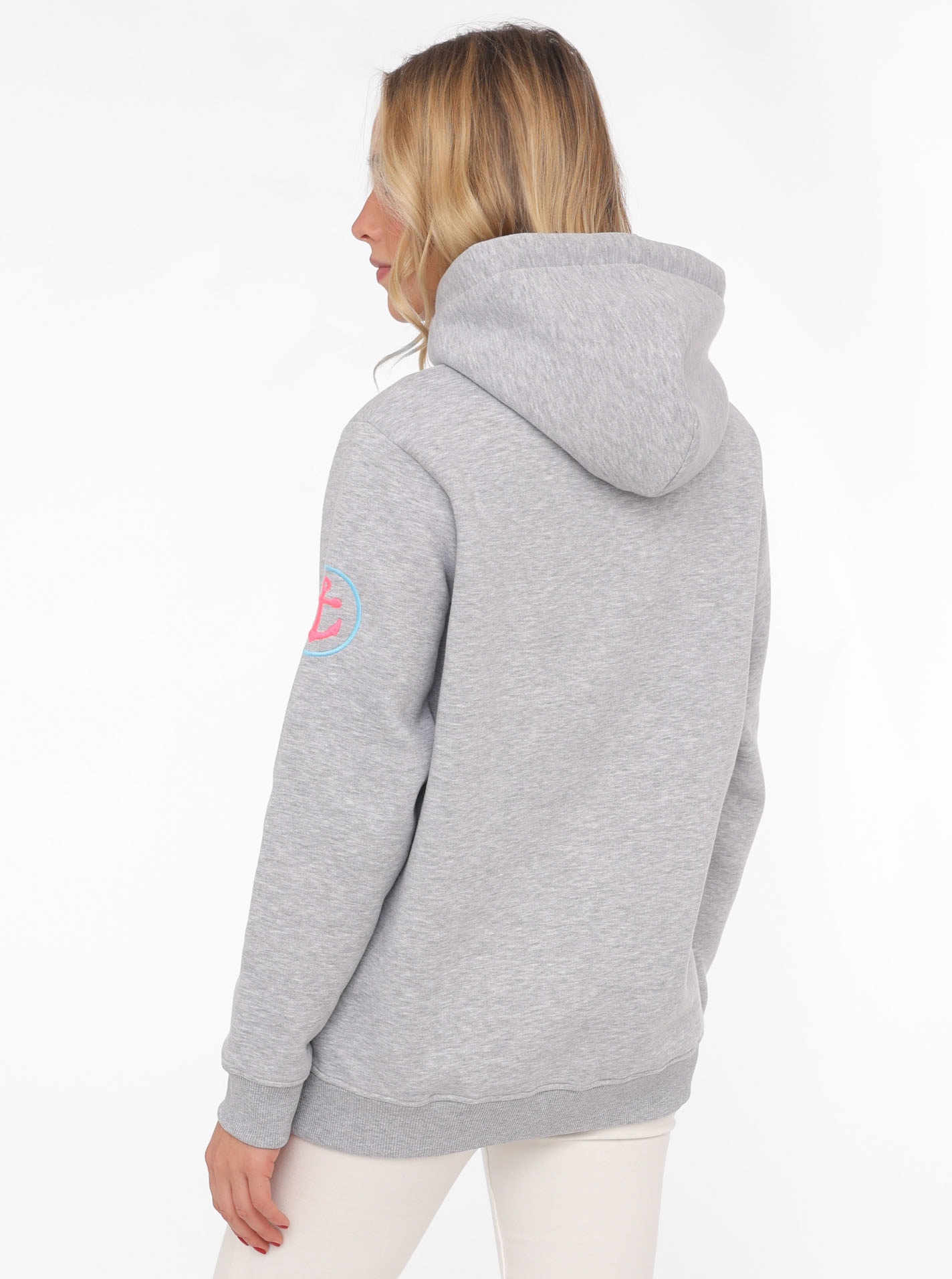 Zwillingsherz Sweat-Hoodie, mit aufgesticktem "MOIN"-Schriftzug in Neonfarben