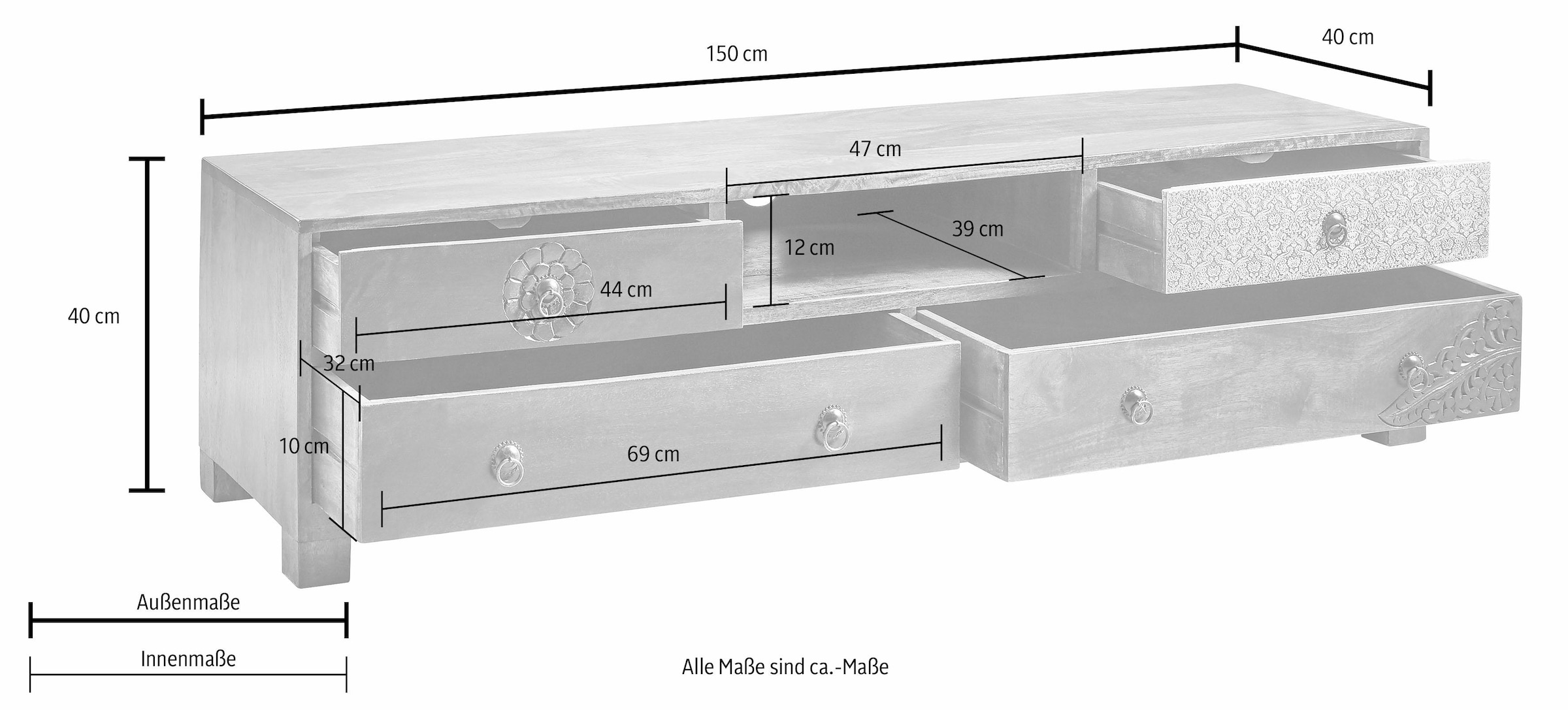 OTTO home Lowboard »Mahar« Kommode  mit Metallfronten, Breite 150 cm