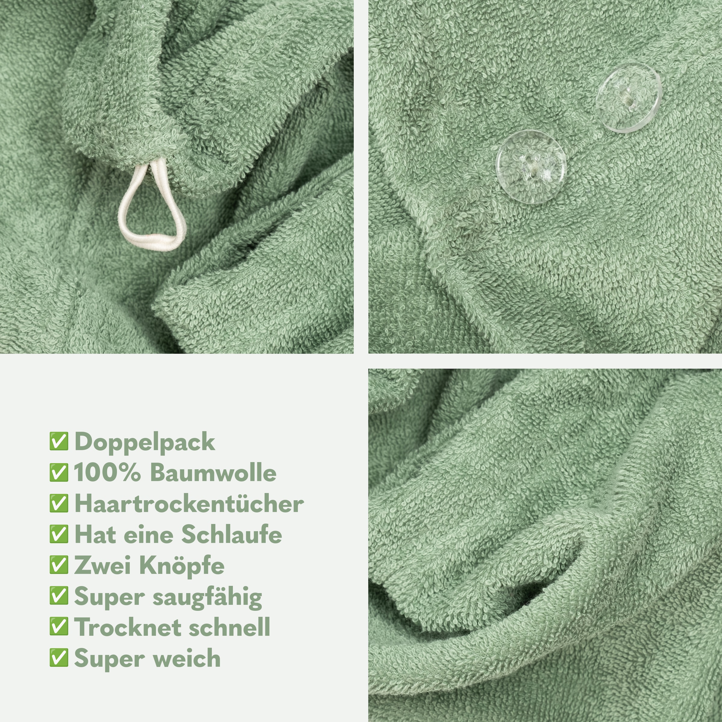 HAMMETEX Turban-Handtuch »2er Set Haarturban Damen, 100% Baumwolle, Flauschig & Schnelltrocknend«, (Set, 2 St., 2), Uni-Farben, weich