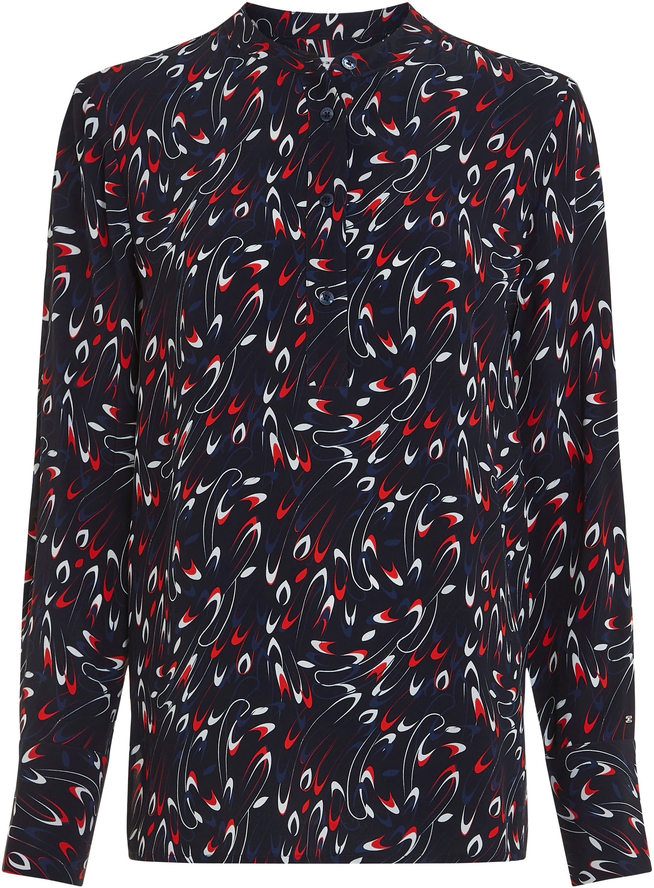 Tommy Hilfiger Langarmbluse »SMALL RIBBON COLLARLESS REG LS«, mit Allover- Muster