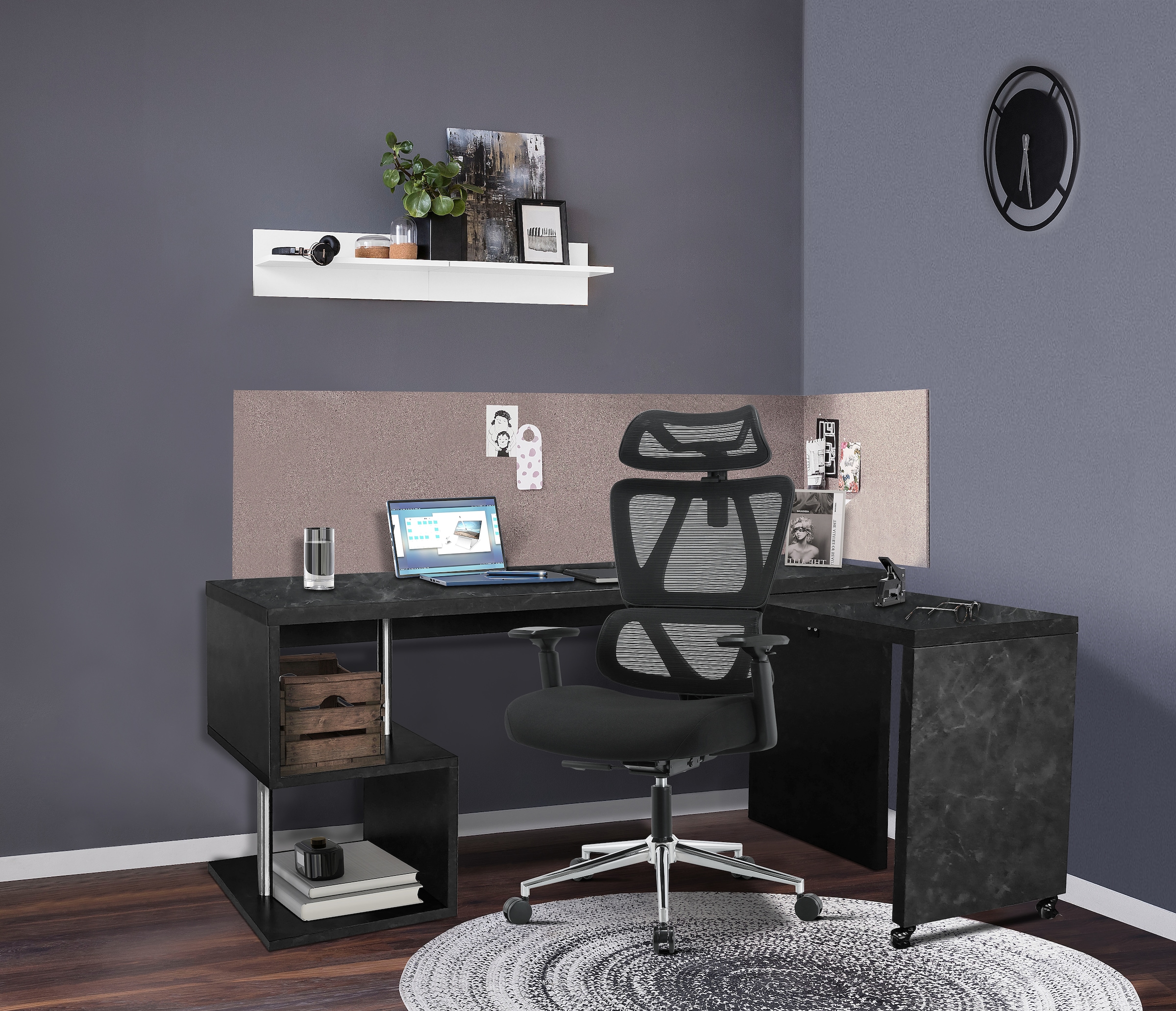 Places of Style Schreibtisch »Lopar, Eckschreibtisch«, rollbares Tischelement, großzügige Arbeitsfläche, Winkel 180x129 cm