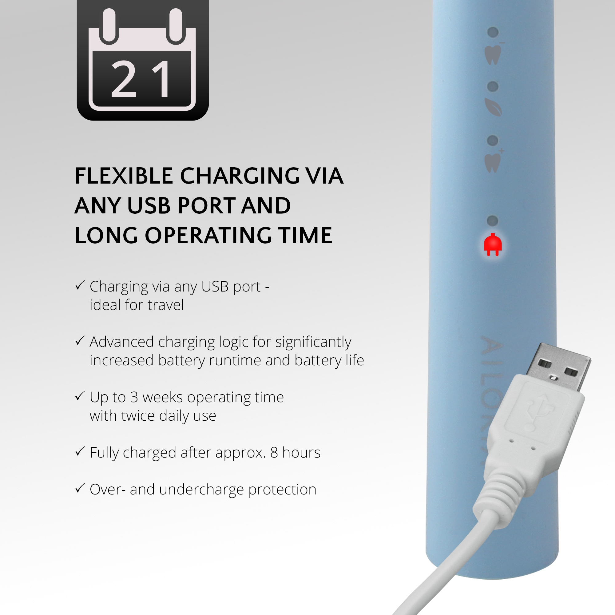 AILORIA Schallzahnbürste »USB-Schallzahnbürste PRO SMILE SET«