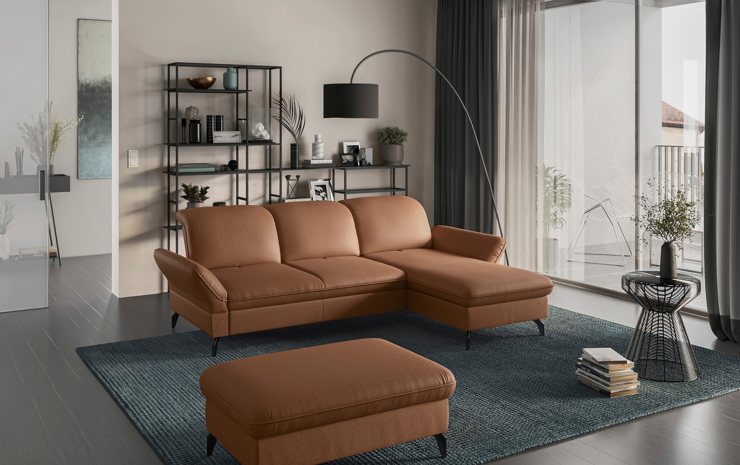 sit&more Polsterhocker »Leandro«, mit schwarzen Metallfüßen