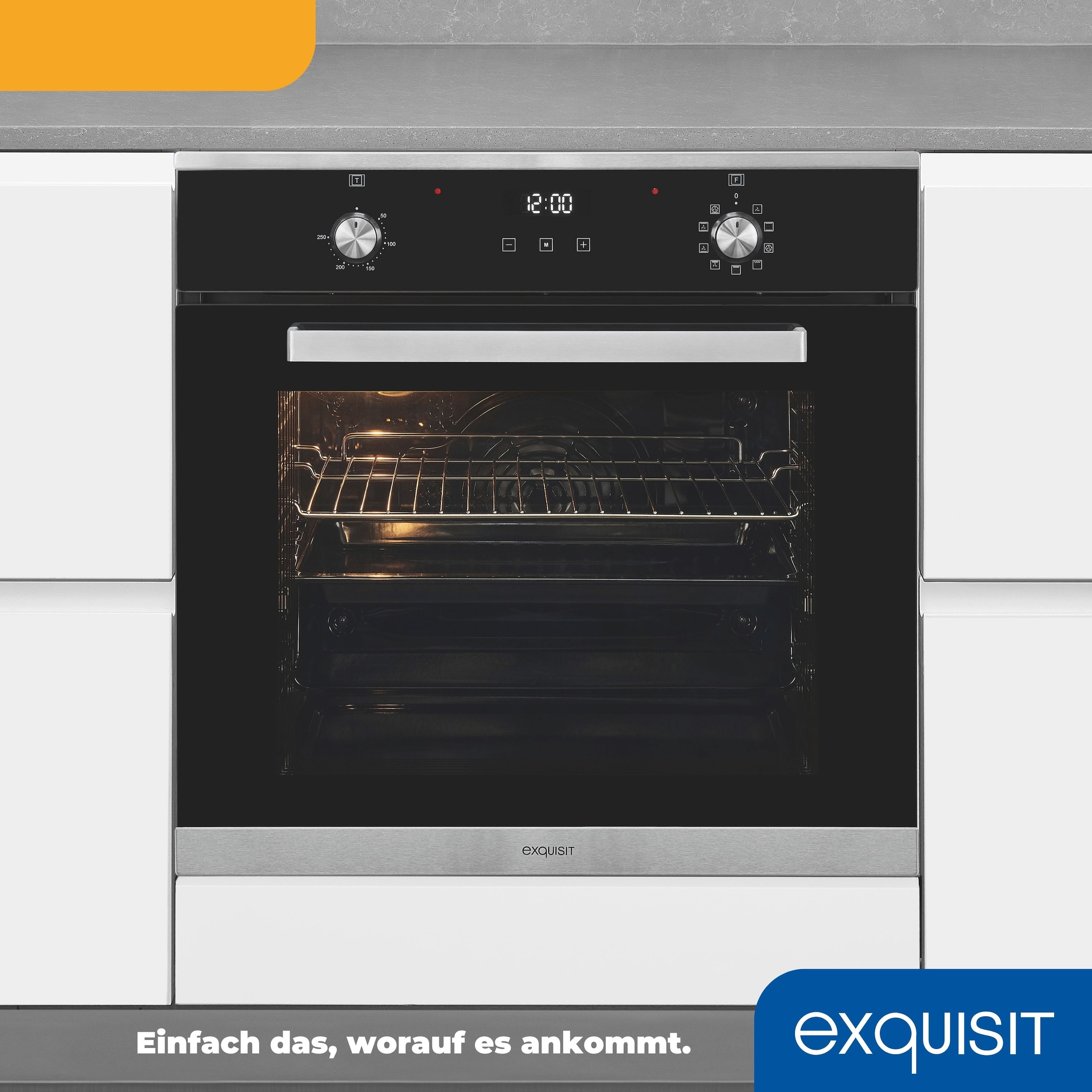 exquisit Backofen »EBE76-9-H-020 inox« mit 1-fach-Teleskopauszug Heißluft&Pizzastufe - ideal für ein Pizzabacken zuhause!Timer-Funktion