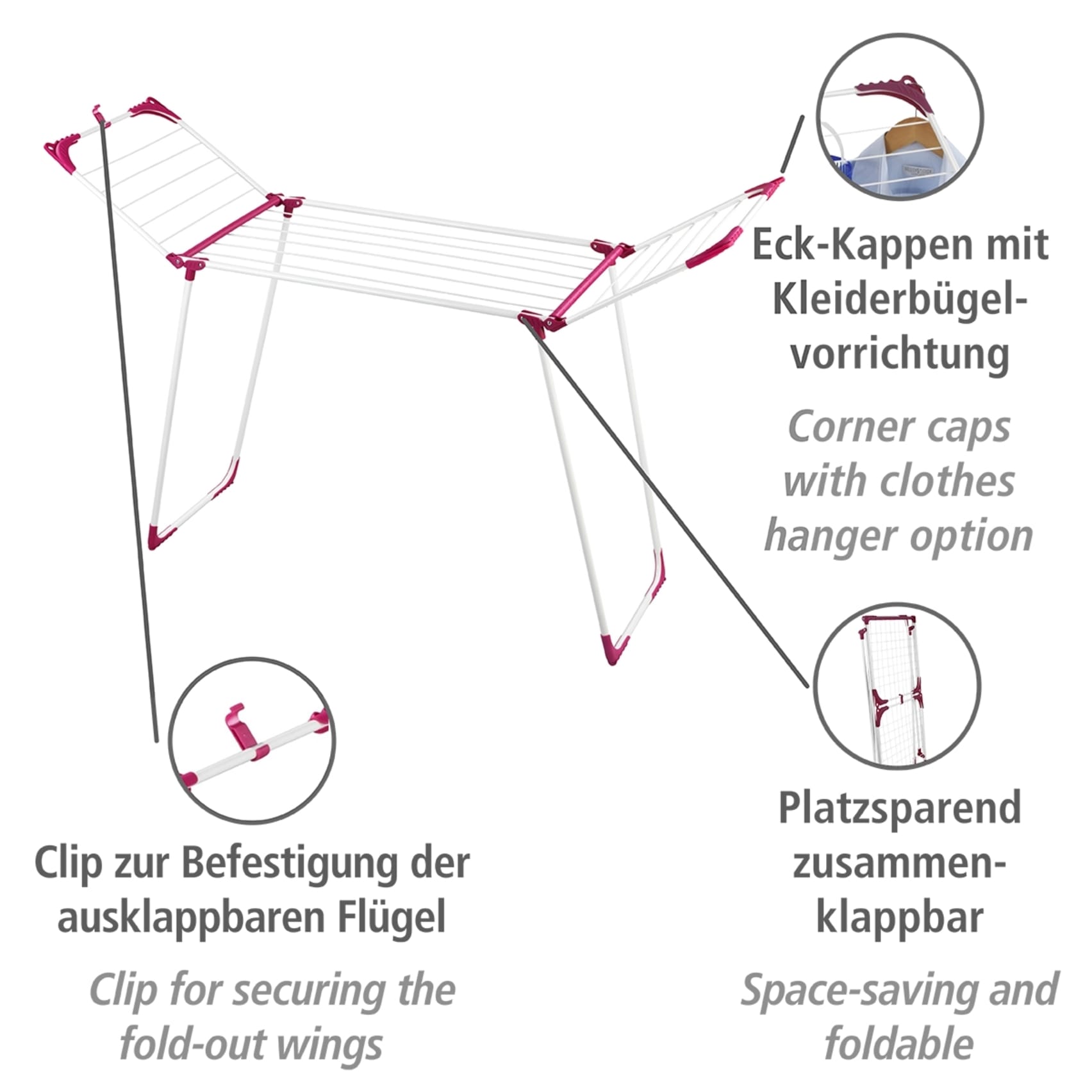 WENKO Wäscheständer »Modell Summer Dry«, Flügelwäschetrockner, 13 m Trockenlänge, platzsparend zusammenklappbar