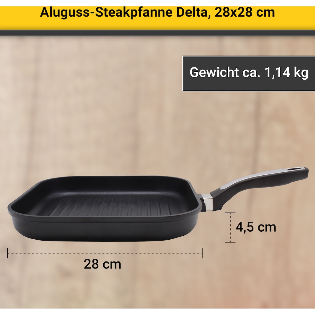 Krüger Steakpfanne »Aluguss Grill-Steakpfanne DELTA, 28 x 28 cm«, Aluminiumguss, (1 tlg.)
