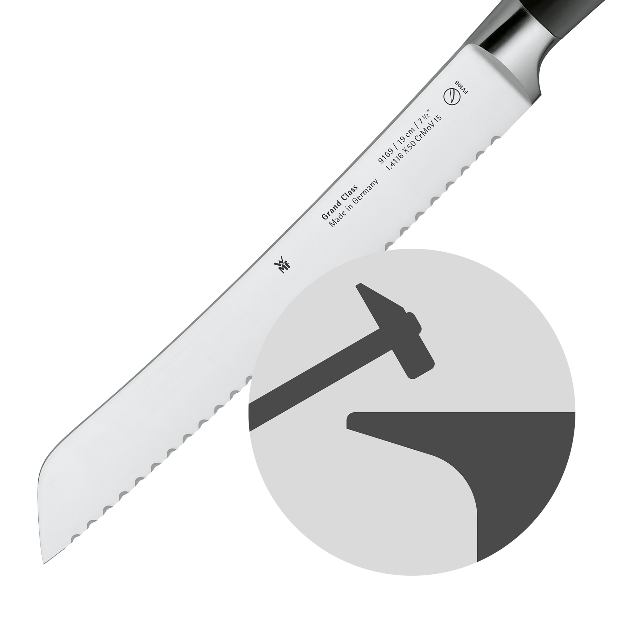 WMF Brotmesser »Grand Class«, (1 tlg.), langanhaltende Schärfe, Doppelwellenschliff, fugenlos ergonomisch