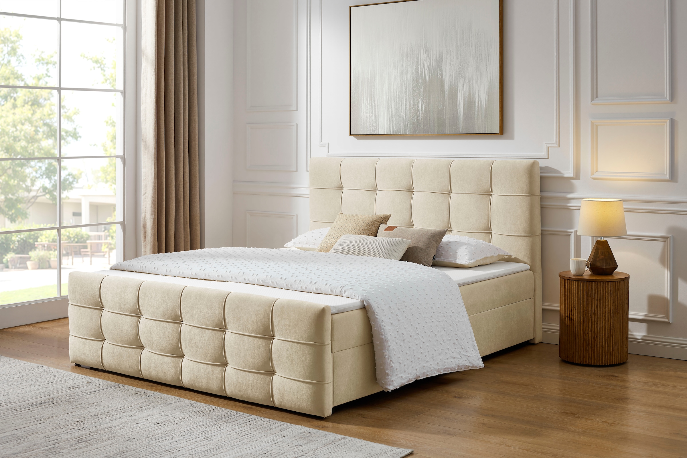 OTTO home Boxbett »LILIENNE, Polsterbett mit Bettkasten und Taschenfederkernmatratze H3« mit Kaltschaumtopper, Chenille-Bezug, 160x200 & 180x200 cm