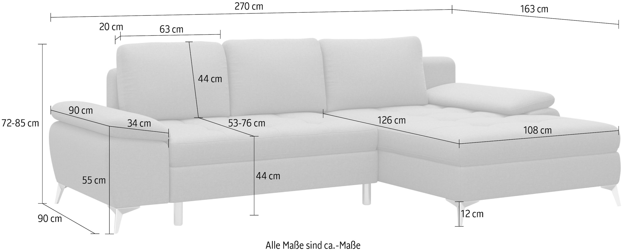 sit&more Ecksofa »Latigo L-Form« mit Recamiere, wahlweise mit Bettfunktion und Bettkasten