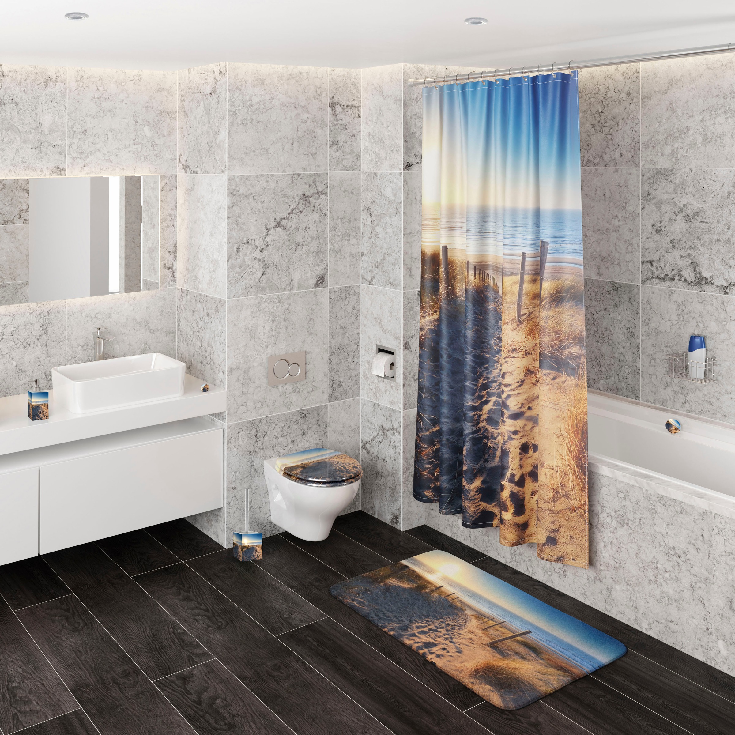 Sanilo WC-Garnitur »Düne«, 2 St., aus Polyresin (Kunststein), kräftige Farben, mit auswechlbarem Bürstenkopf