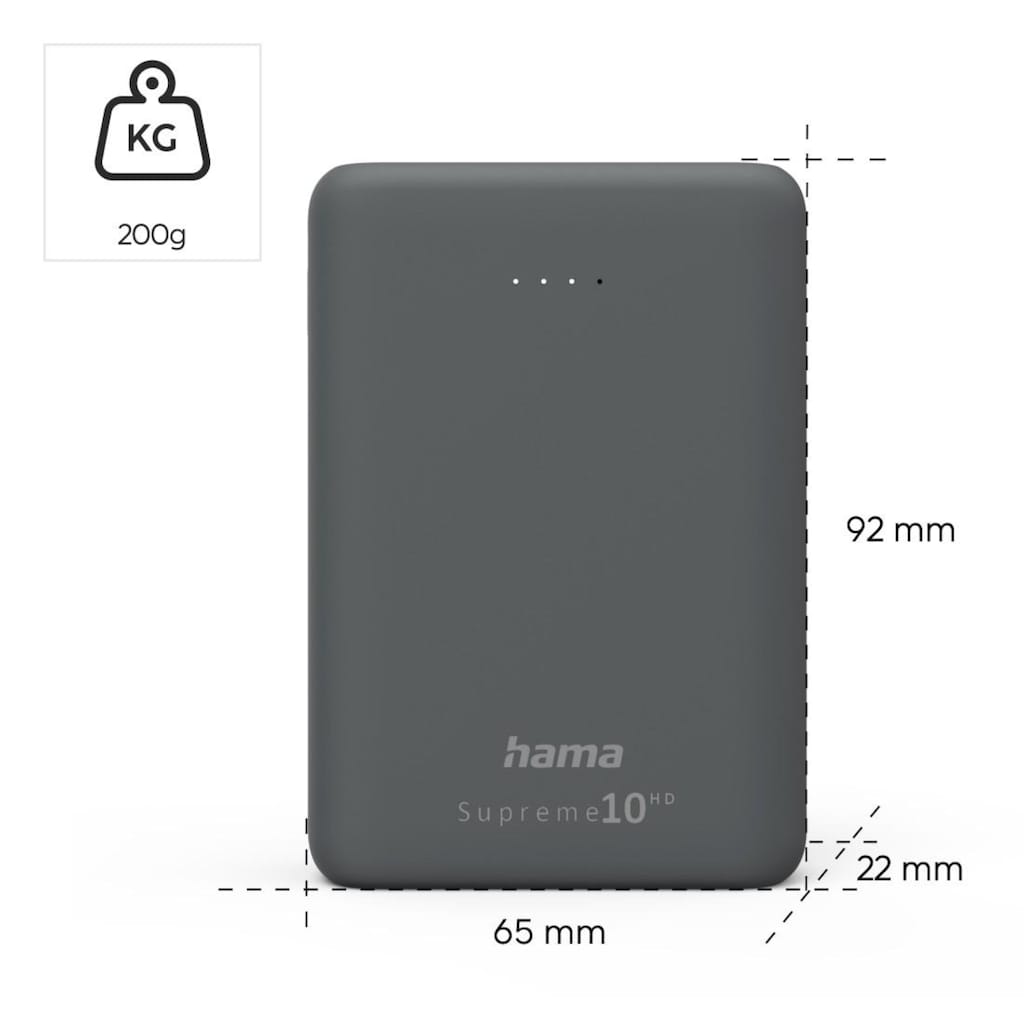 Hama Powerbank »Power Pack "Supreme 10HD" 10000mAh, 3 Ausgänge: 1x USB C, 2x USB A«, 10000 mAh