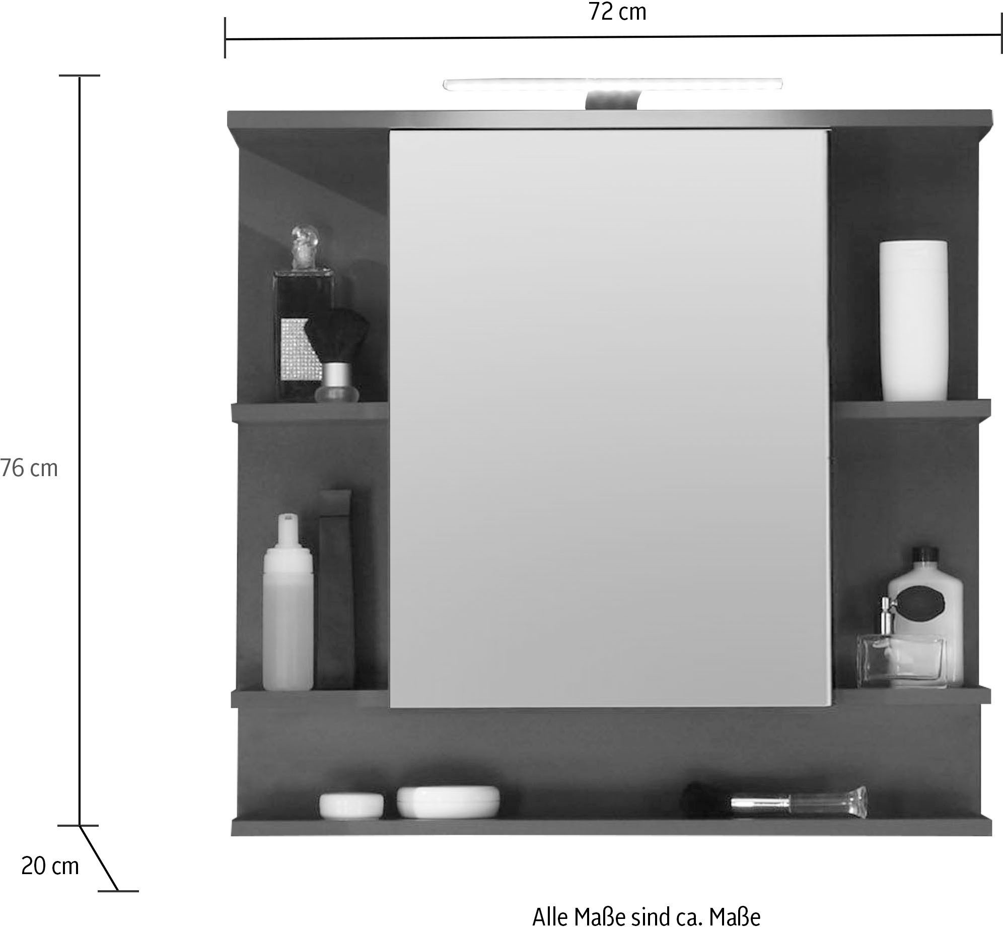 welltime Spiegelschrank »Tias«, Spiegel, B/H/T: ca. 72 / 76 / 20 cm, dunkelgrau, mit LED-Beleuchtung