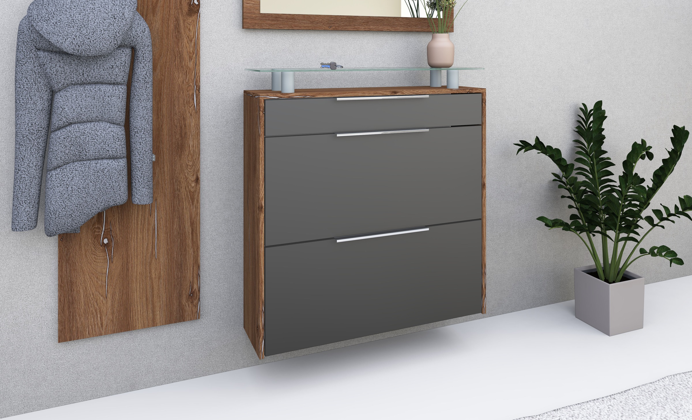 borchardt Möbel Schuhschrank »Oliva«, Breite 89 cm, hängend, mit 2 Doppeltrommel und 1 Schubkasten