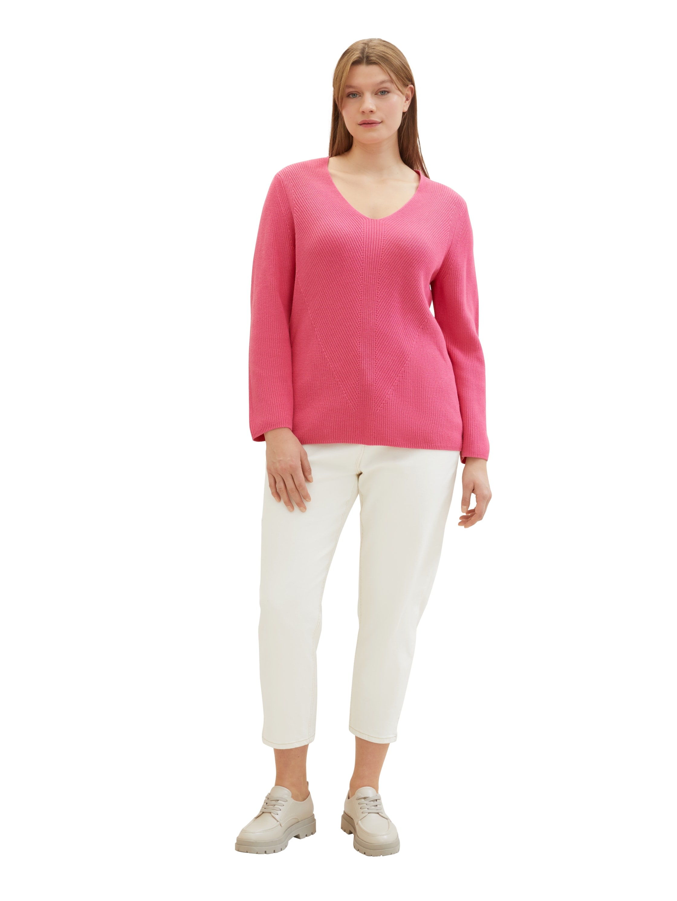 TOM TAILOR PLUS Strickpullover, mit V-Ausschnitt und Rippstruktur
