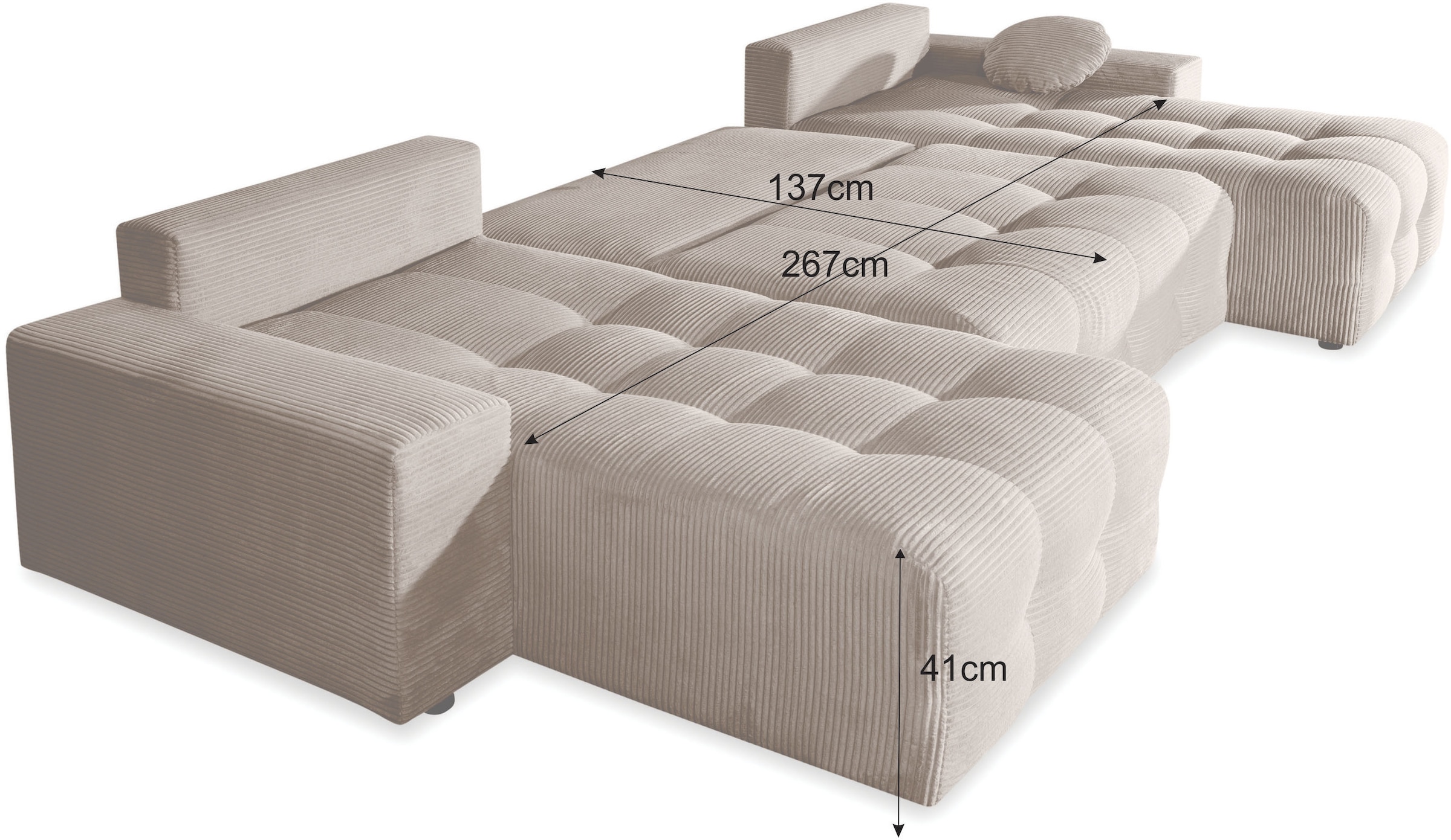 OTTO home Wohnlandschaft »Jessy U-Form, B: 313 cm, in Cord & weiteren Bezügen« Schlaffunktion, Bettkasten, Tonnentaschenfederkern-Polsterung