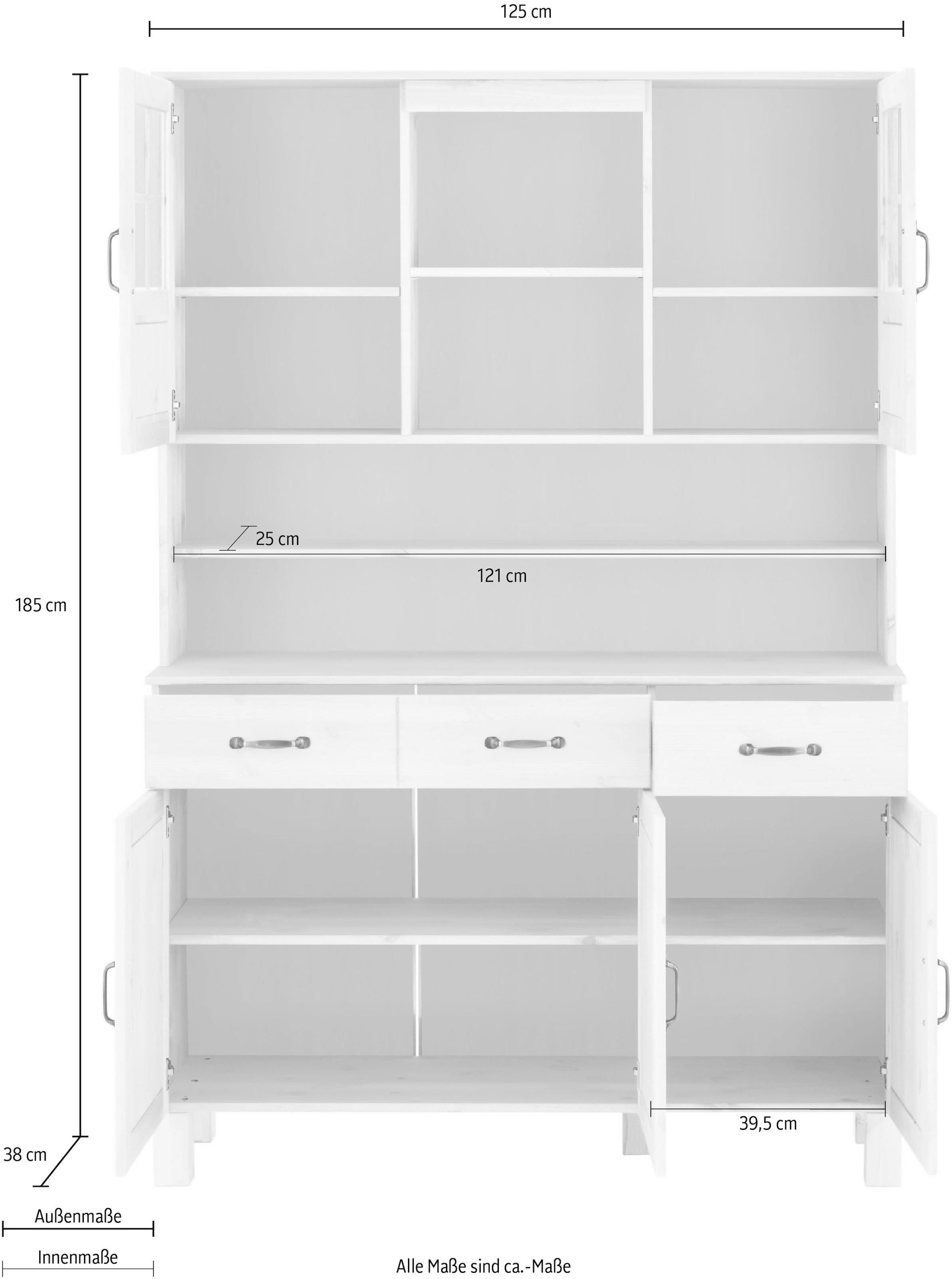 Home affaire Küchenbuffet »Alby«, Breite 125 cm, 2 Glastüren, 2 Schubladen  online kaufen | UNIVERSAL