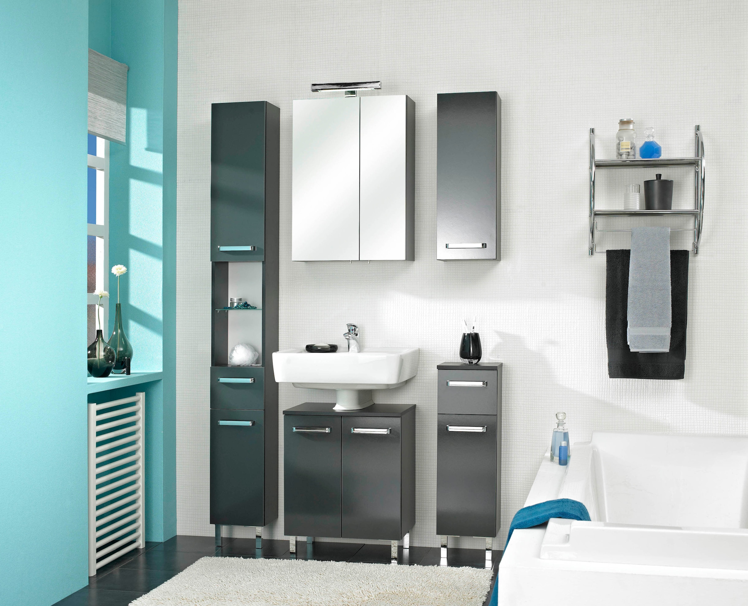 Saphir Unterschrank »Quickset Badschrank mit 1 Tür, 1 Schublade, 25 cm breit« Badezimmer-Unterschrank inkl. Türdämpfer, Griffe in Chrom Glanz