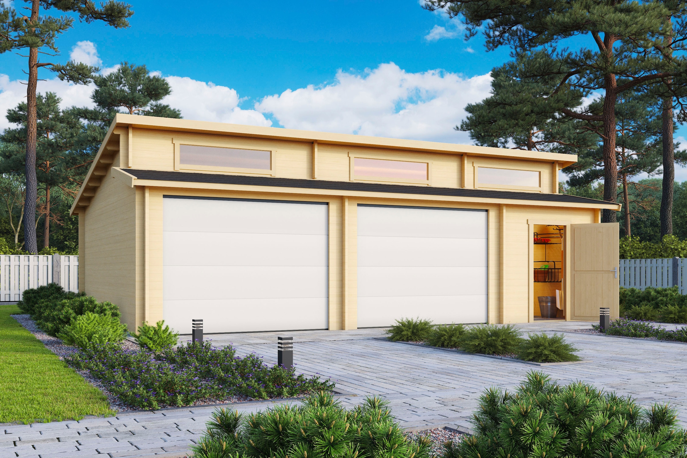 LASITA MAJA Garage »Hawaii«, (Set, Für 2 Fahrzeuge geeignet), Garage + 2 Sektionaltore