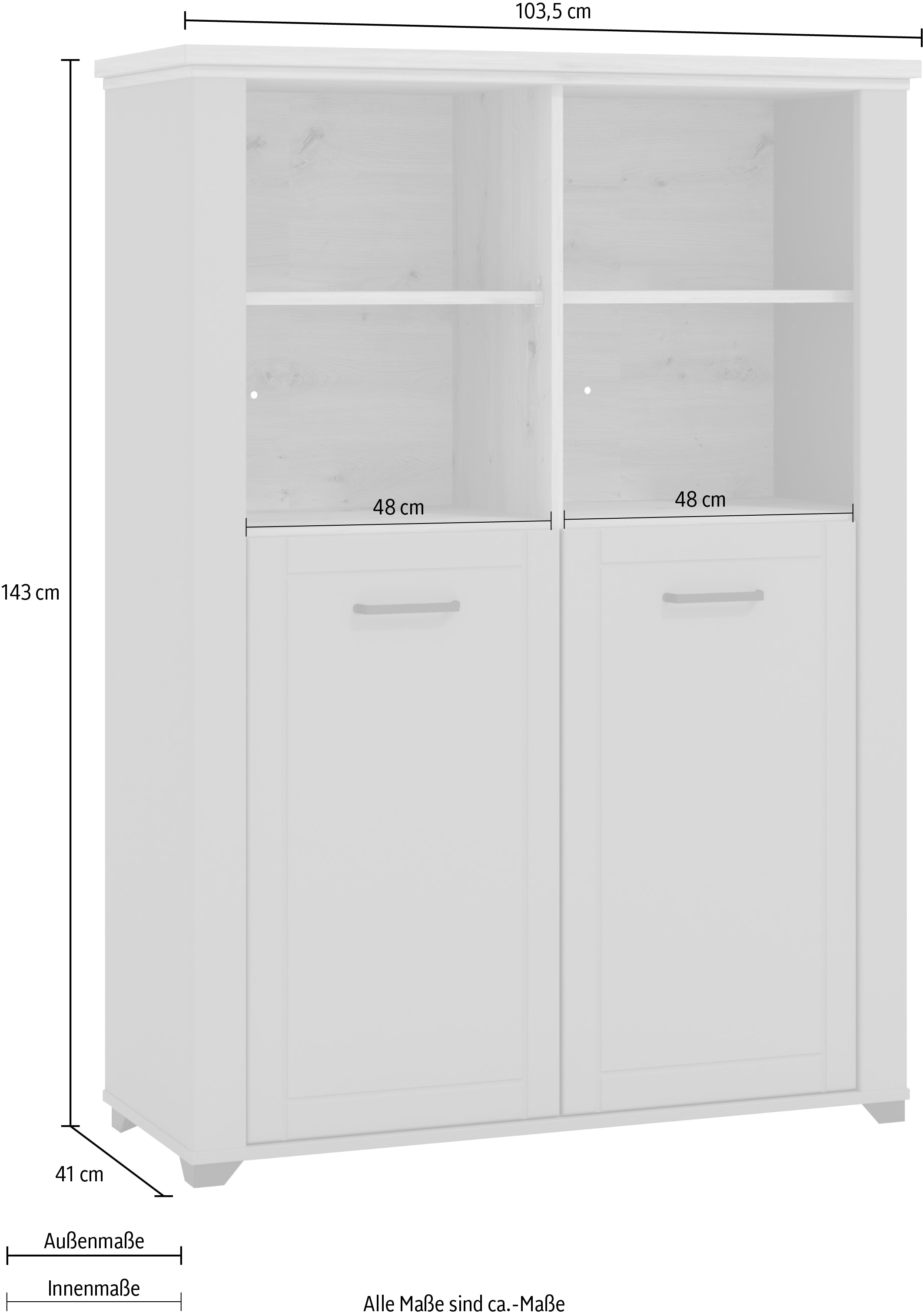 Home affaire Vitrine »Valencia«, Breite 103,5 cm, mit 4 offenen Fächern