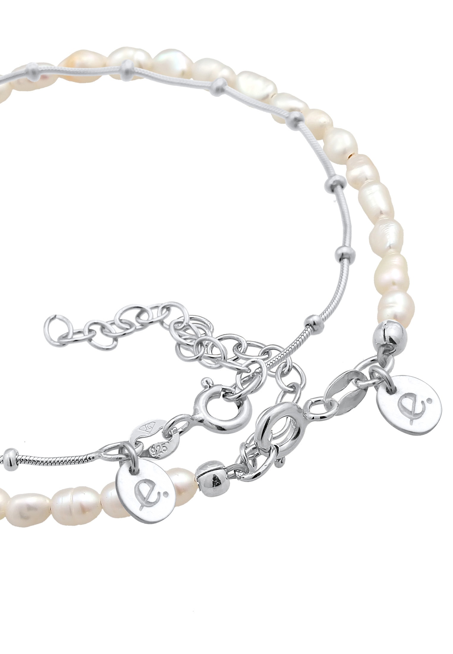 Elli Premium Lederarmband »Armband Kugelkette Süßwasserperlen 2er Set 925 Silber«