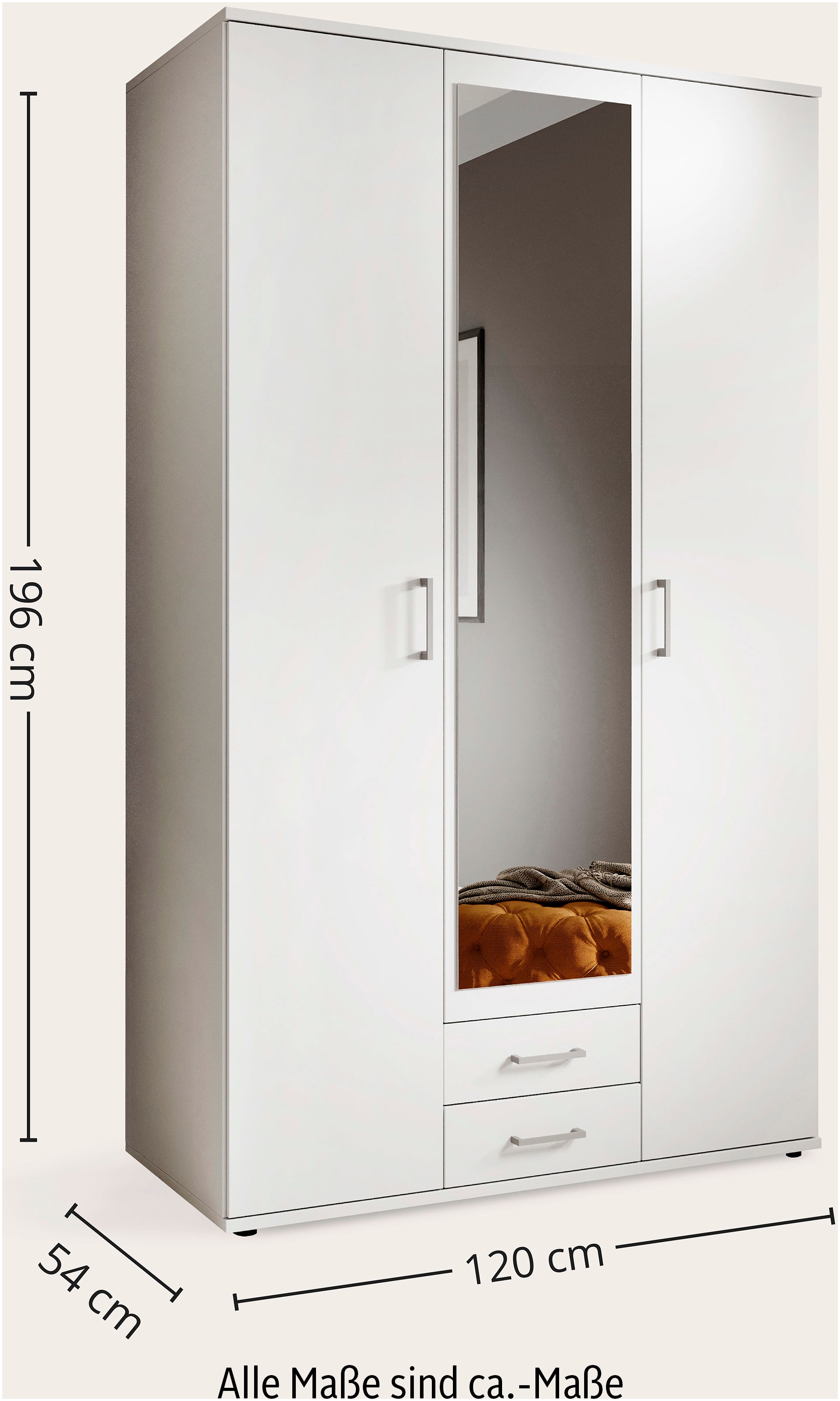 Schlafkontor Kleiderschrank »Karl Drehtürenschrank Schlafzimmerschrank mit Spiegel Garderobe« in 2 Breiten, mit zusätzlichen Einlegeböden TOPSELLER