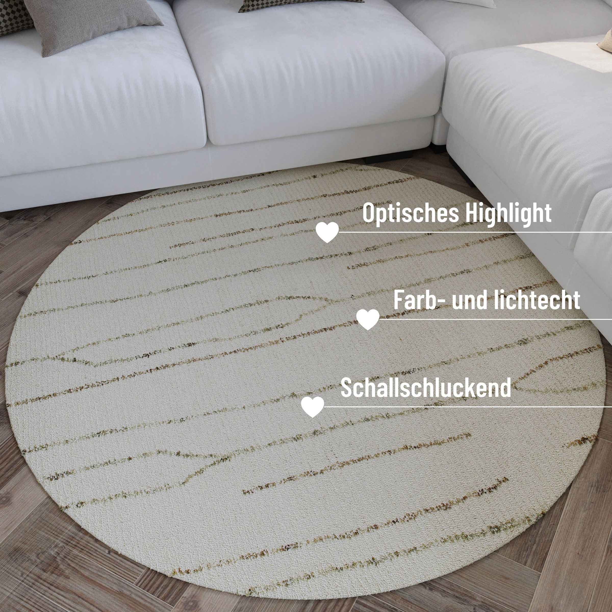 Wecon home Wollteppich »Hamptons THIRTYNINE«, rund, 10 mm Höhe, Schurwolle, Kurzflor, Wohnzimmer, Schlafzimmer, elegant, Linien-Muster