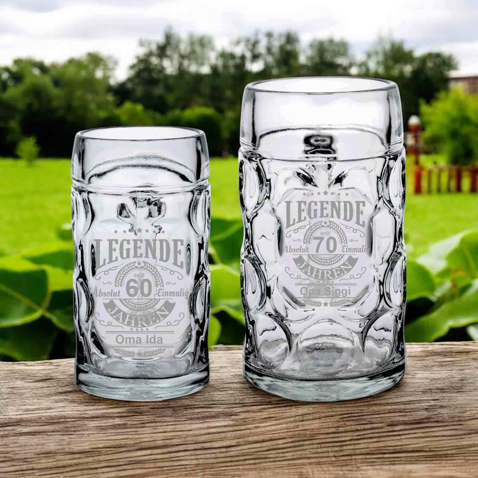 LUXENTU Bierkrug »Bierkrug mit Gravur Legende seit 40 Jahren 0,5 Liter transparent«