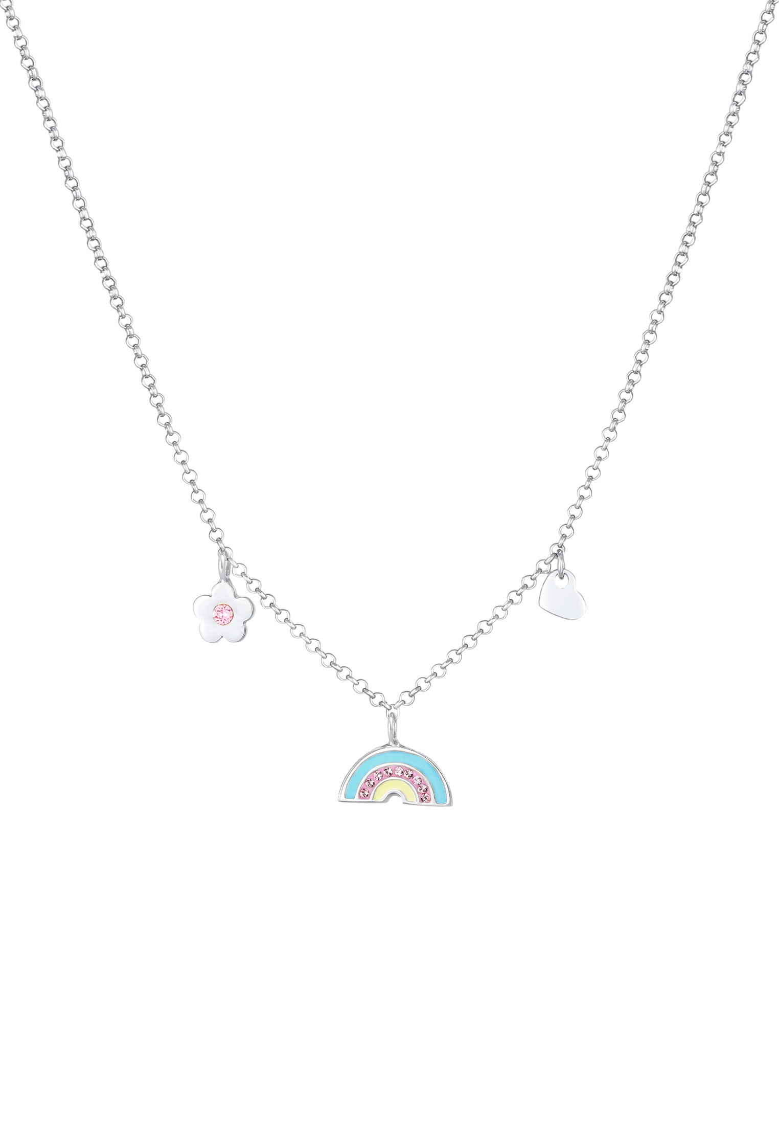 Elli Silberkette »Halskette Kinder Regenbogen Herz Blume Kristalle 925 Silber«