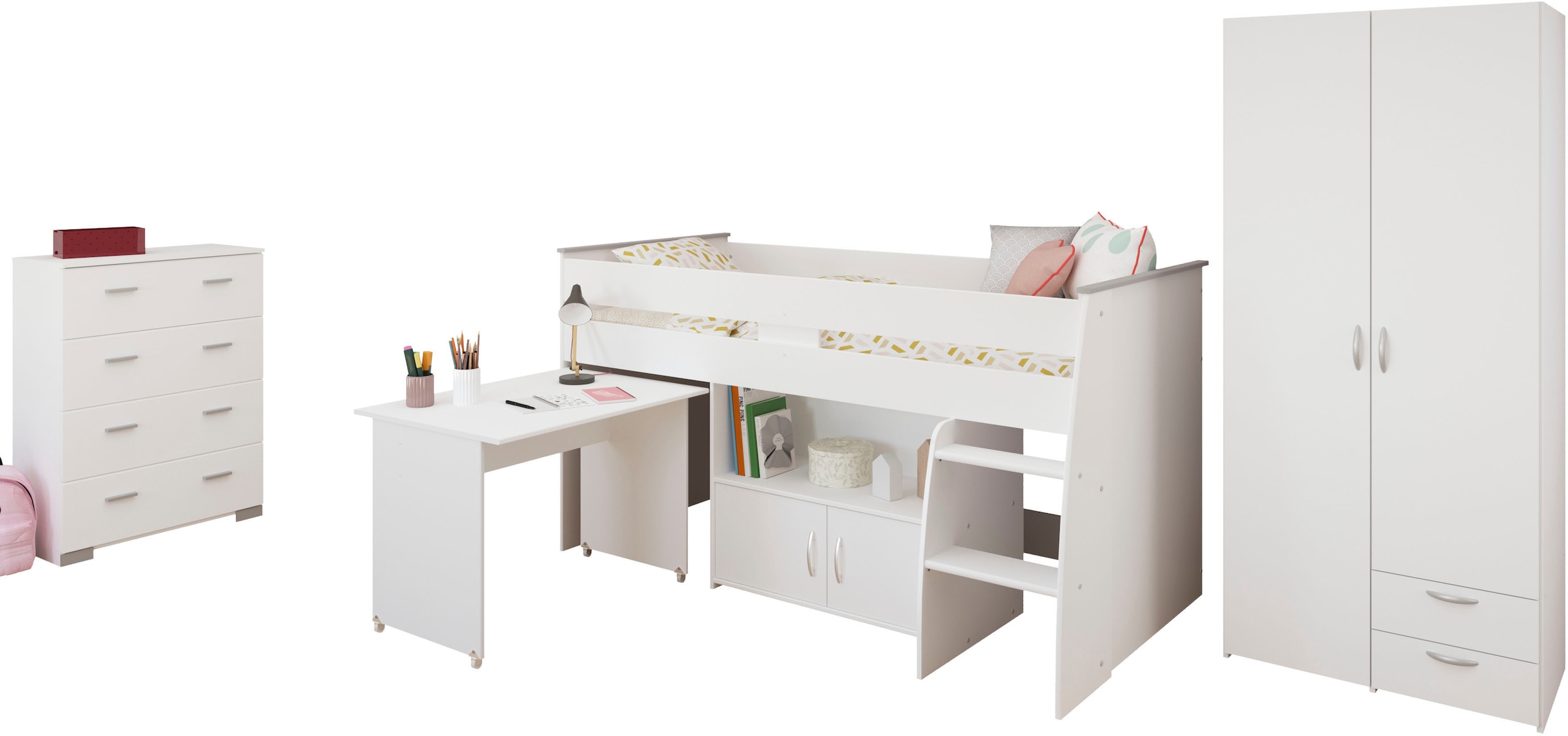 Parisot Jugendzimmer-Set »Parisot, Reverse 11«, (3 tlg.), ausziehbarer Schreibtisch auf Rollen, viel Stauraum, Kleiderschrank