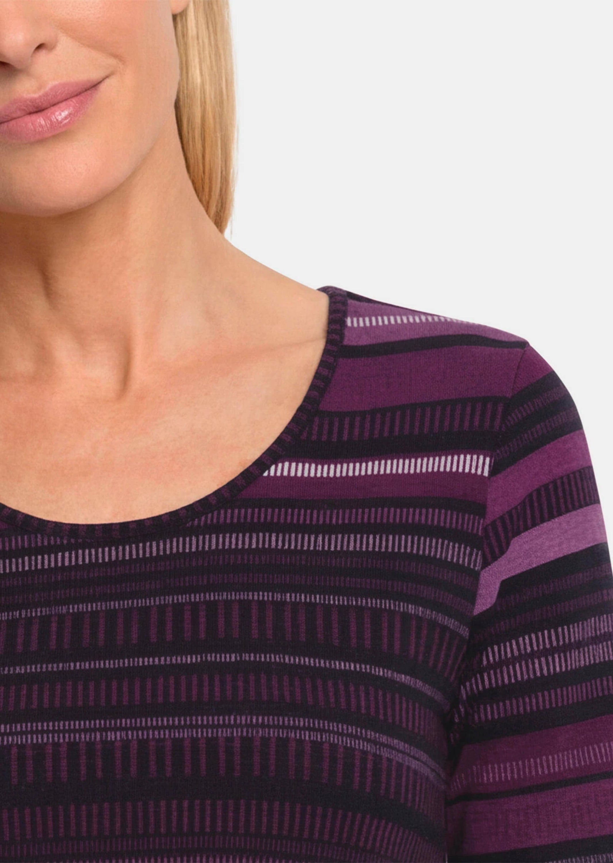 GOLDNER Kurzarmshirt »Baumwollshirt mit außergewöhnlichem Streifendruck« stretchbequemer Viskosejersey