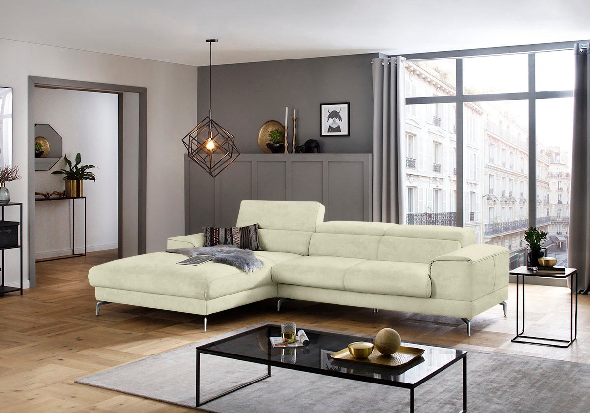 W.SCHILLIG Ecksofa »piedroo, Designsofa mit tollem Sitzkomfort, bequem und elegant, L-Form«, Kopfteilverstellung, wahlweise mit Sitztiefenverstellung, Breite 303cm