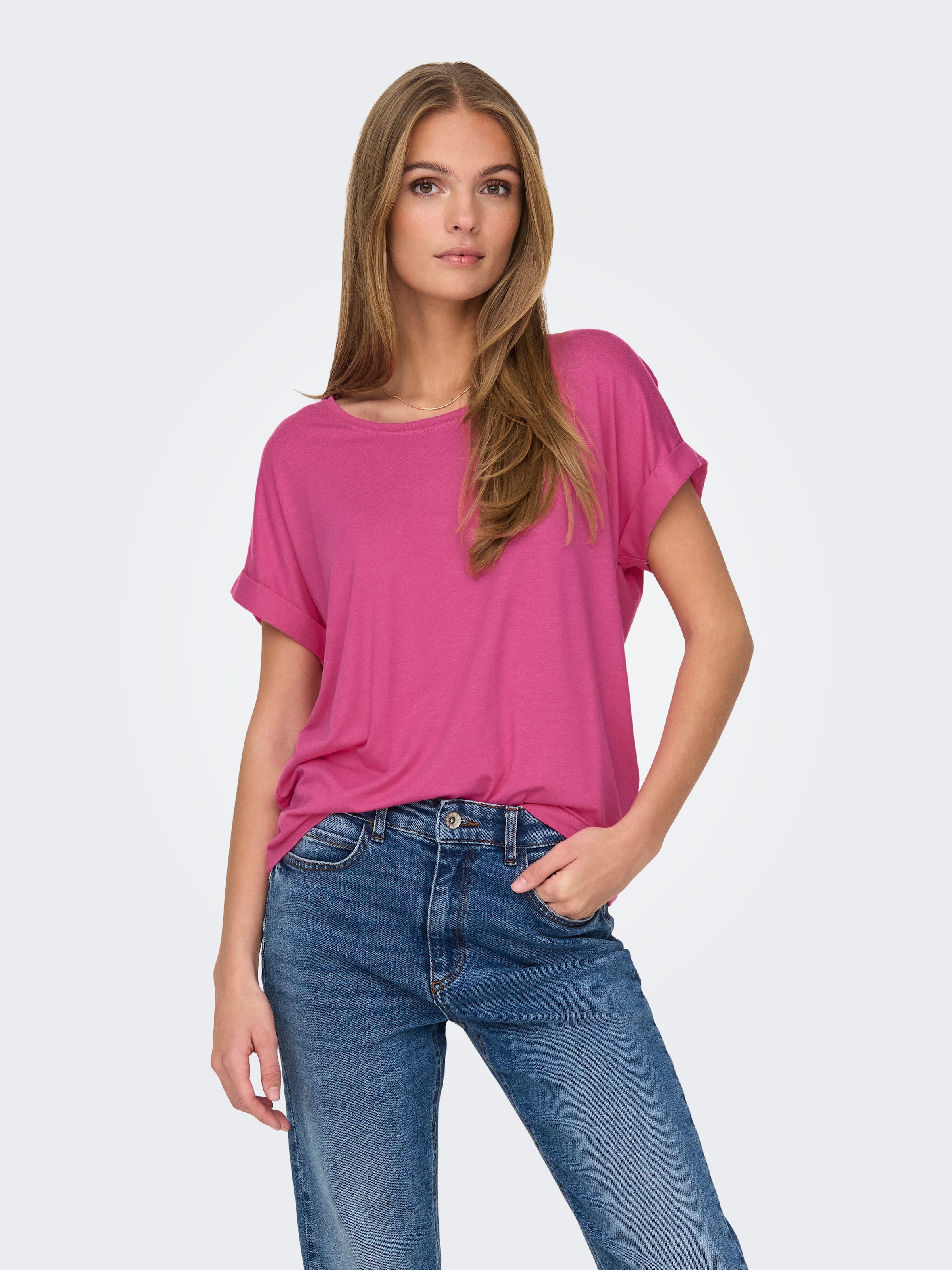 ONLY T-Shirt »ONLMOSTER – Kurzarmshirt mit Aufschlag und klassischem Look« unifarben, casual, regular fit, Viskosemischung, Rundhals