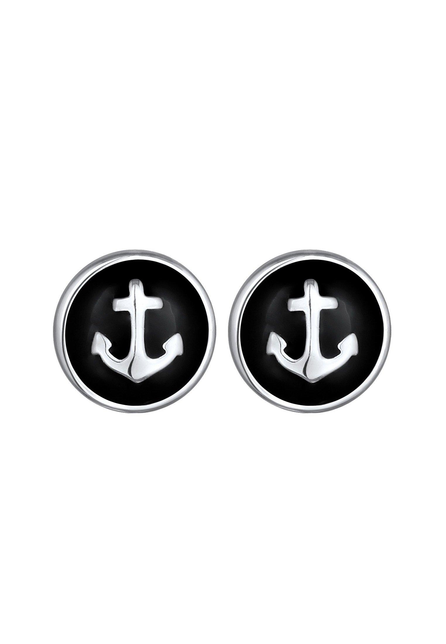 Kuzzoi Paar Ohrstecker »Ohrringe Rund Anker Emaille Schwarz 925 Sterling Silber«