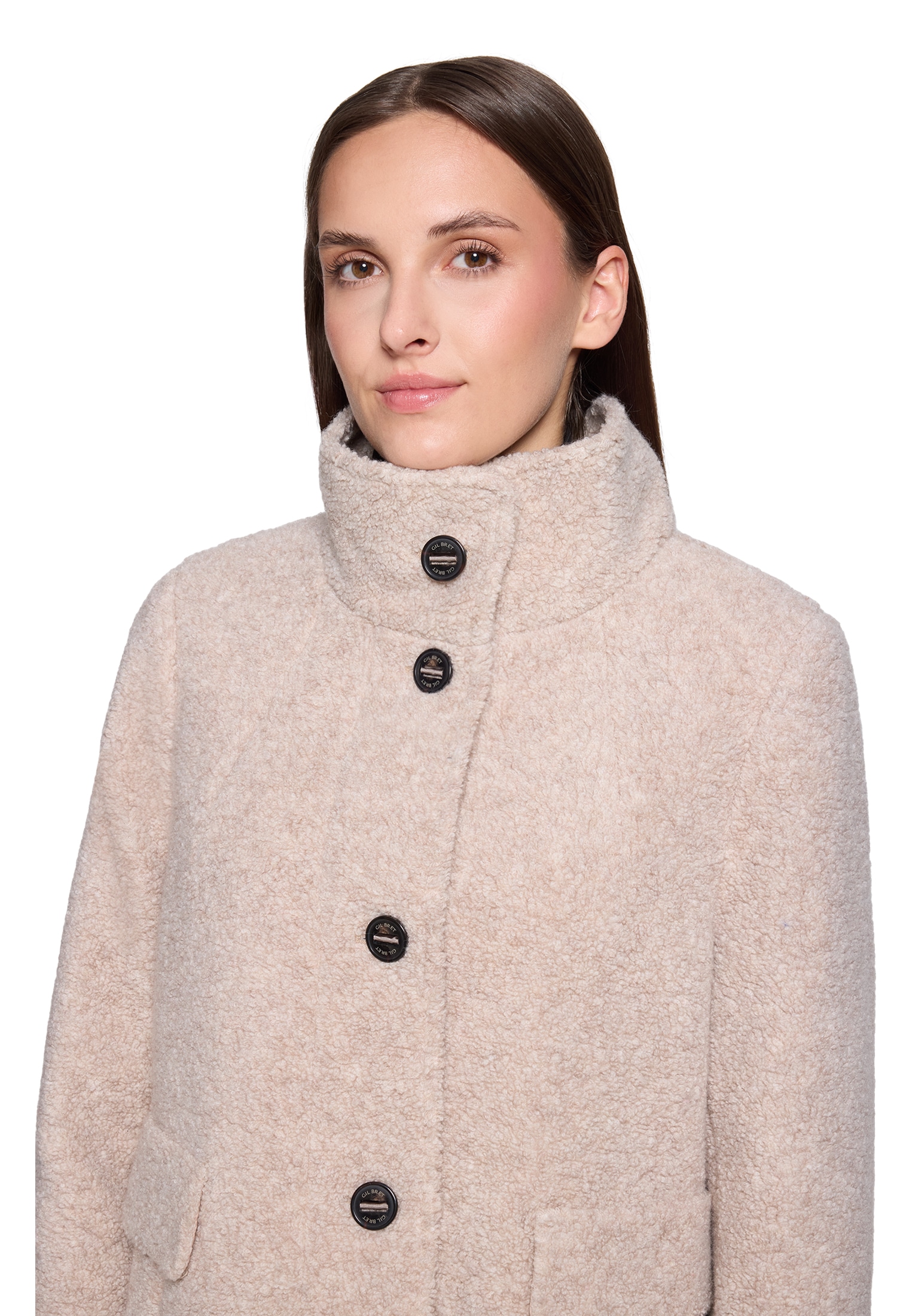 Gil Bret Wolljacke ohne Kapuze Teddyjacke mit Knopfleiste und Stehkragen - mit Wolle