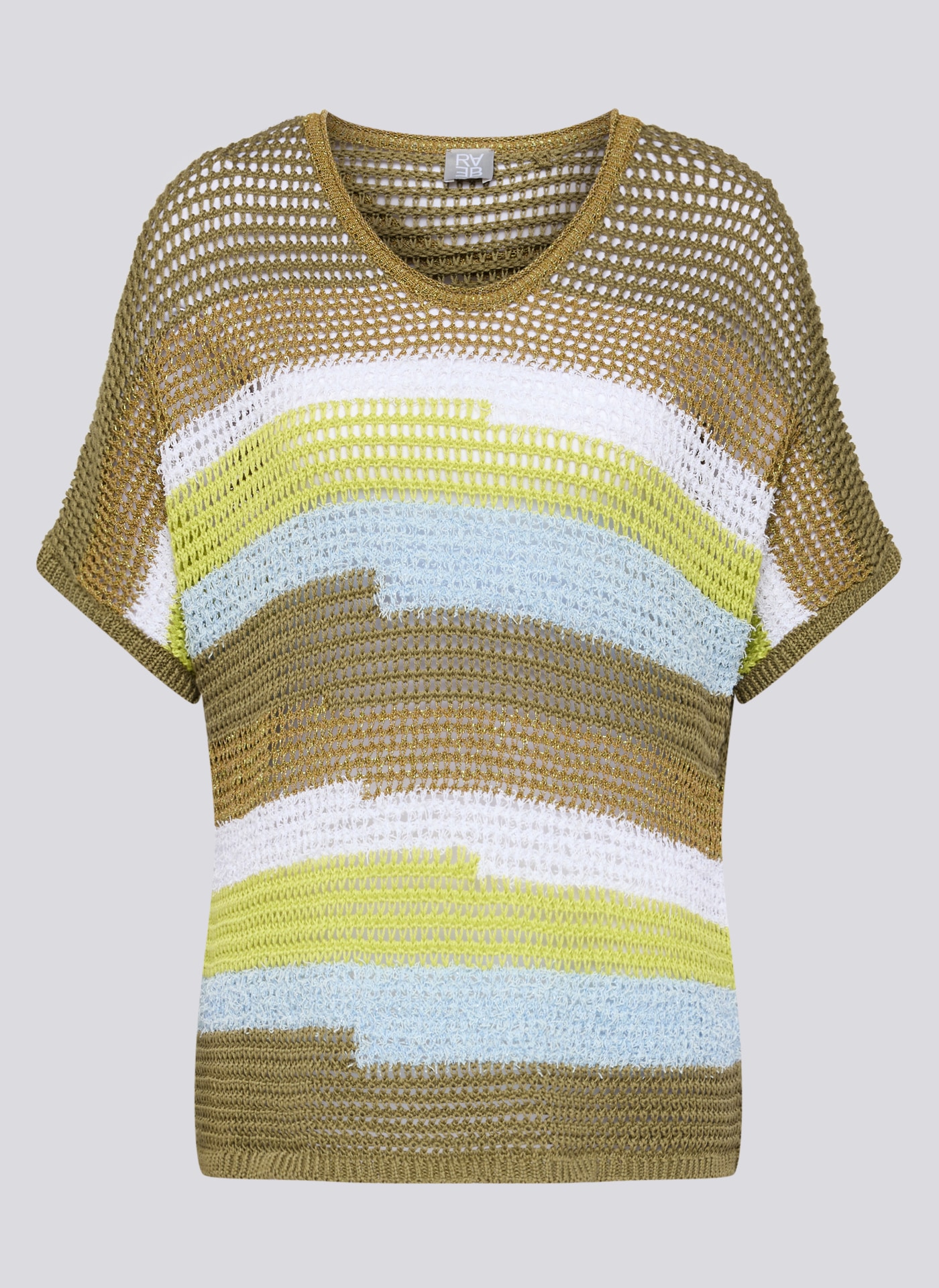 Rabe Strickpullover Halbarm mit Colorblocking-Streifen und im Häkel-Look