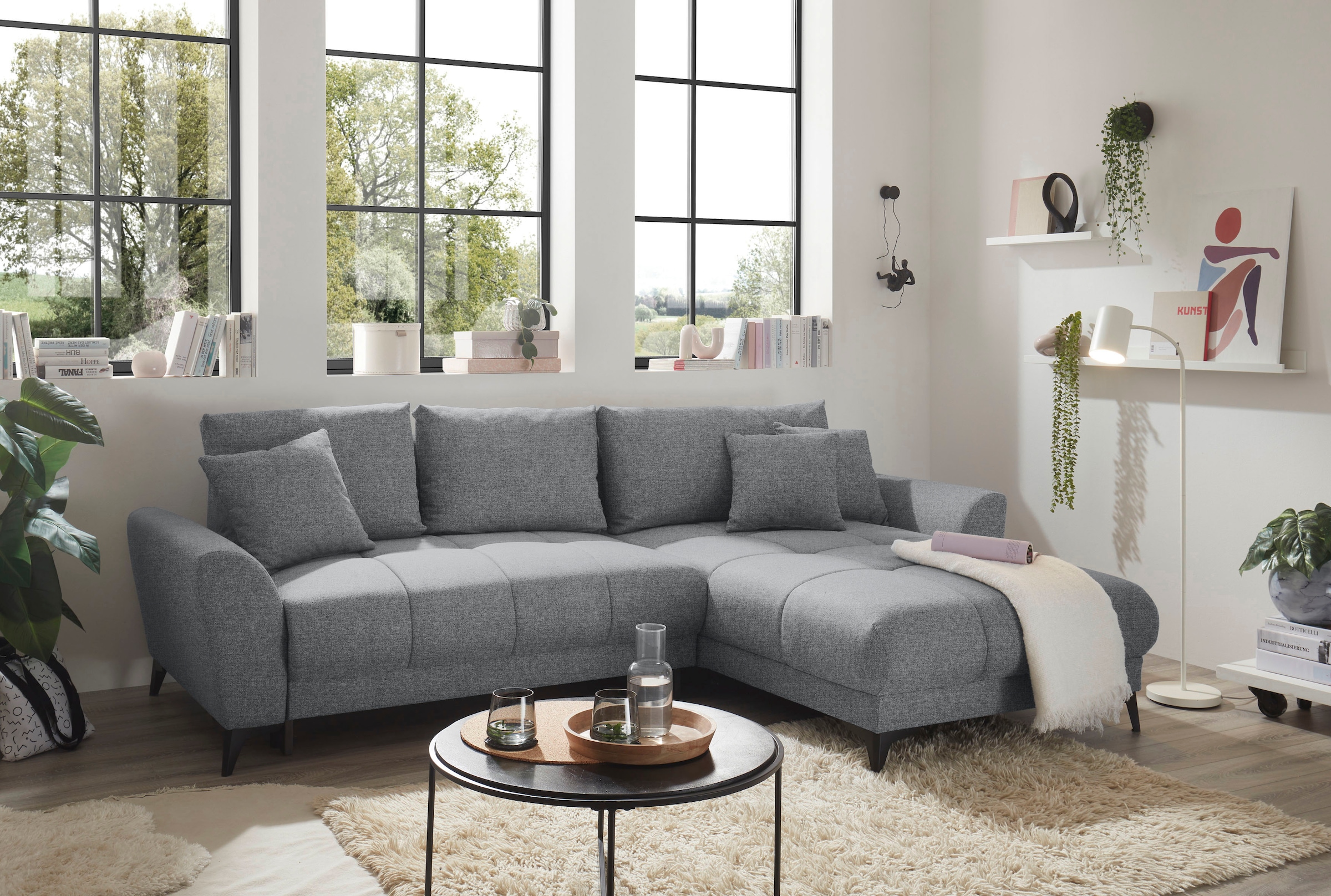 ED EXCITING DESIGN Ecksofa »Bern L-Form«, frei im Raum stellbar, mit Bettkasten, mit Schlaffunktion