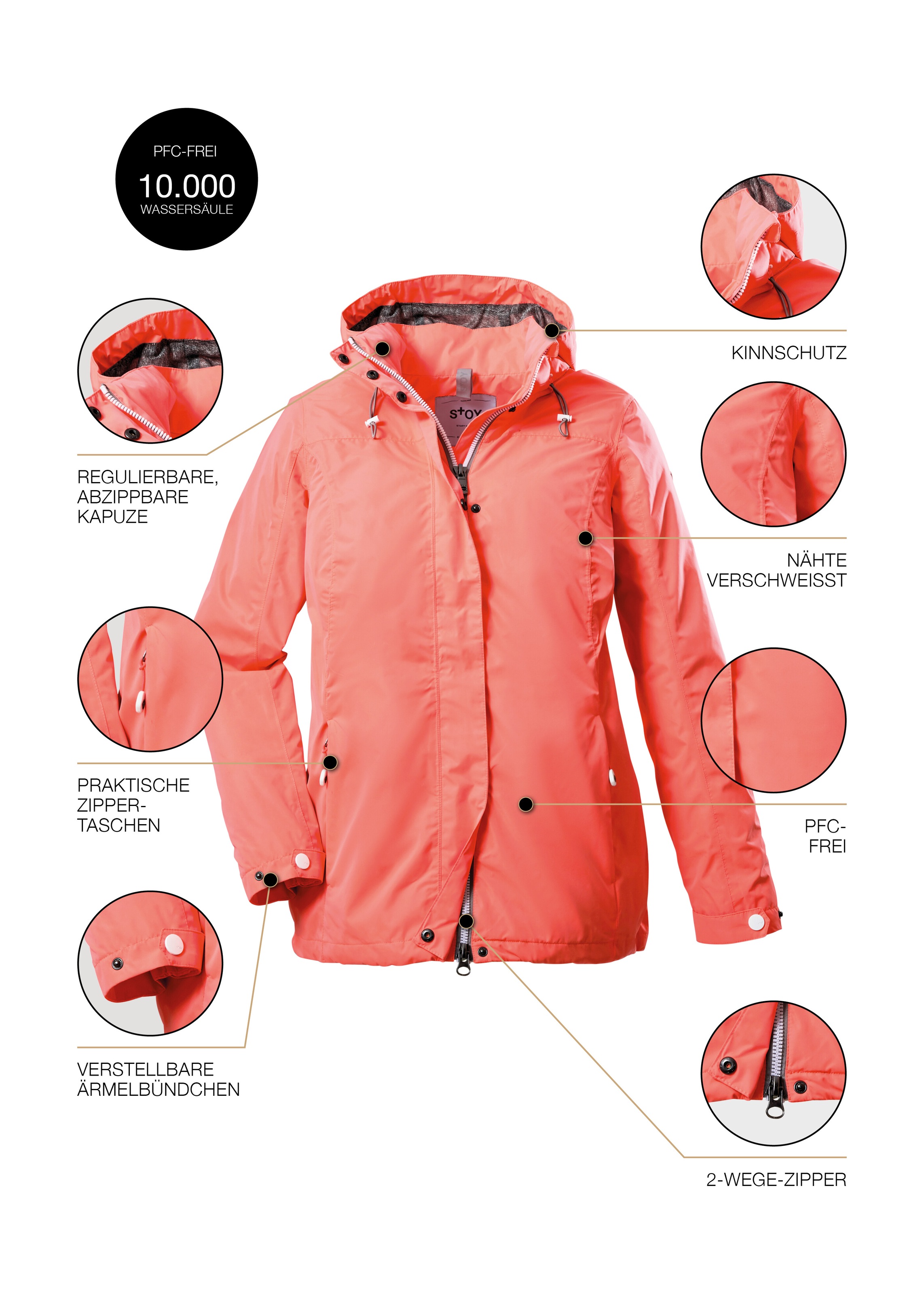 STOY Outdoorjacke »STS 11 WMN JCKT«, Wasserdichte, atmungsaktive STOY-Jacke mit abnehmbarer Kapuze