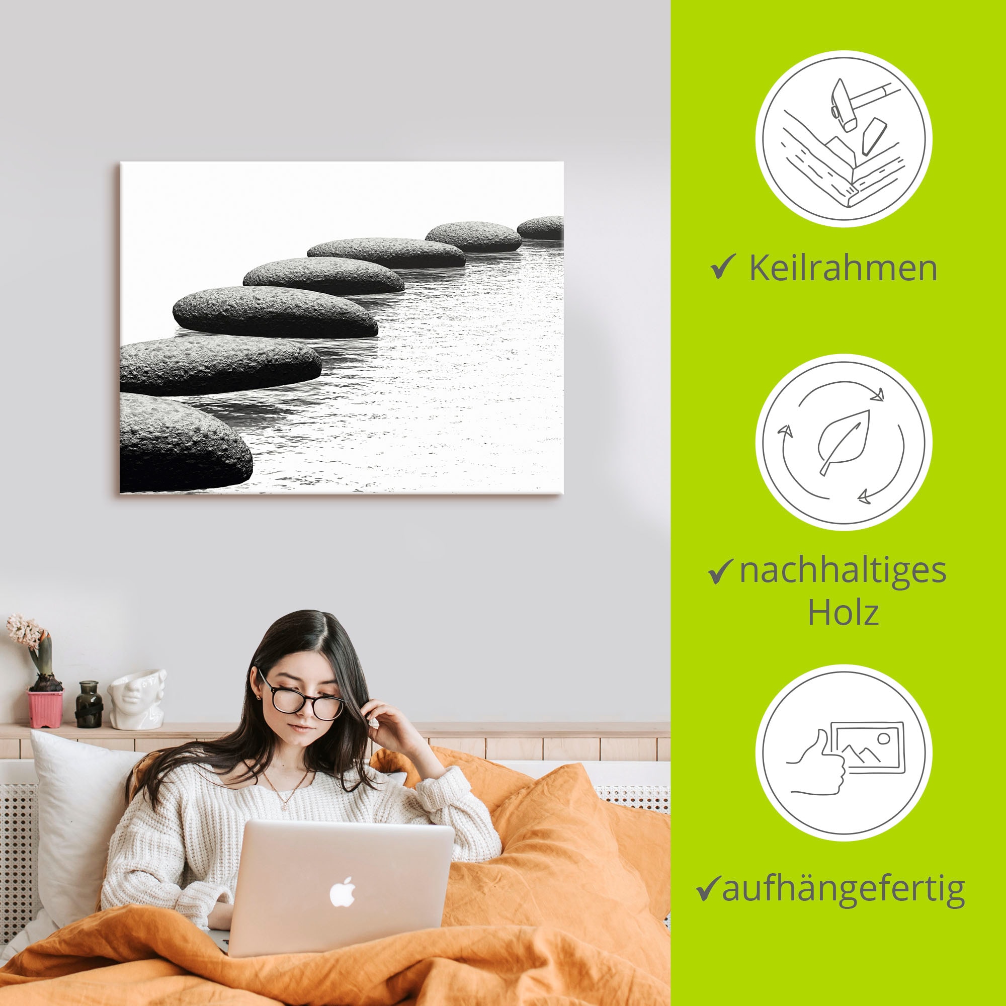 Artland Wandbild »Ein Kiesel auf einem Hintergrund«, Gewässer, (1 St.), als Alubild, Outdoorbild, Leinwandbild, Wandaufkleber, versch. Größen